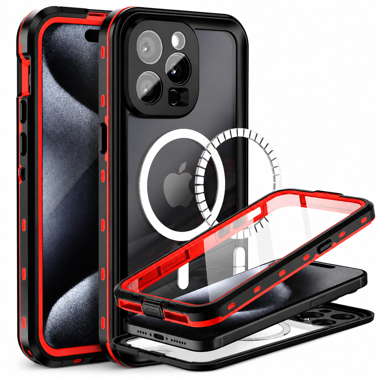 Premium iPhone Case MagSafe Compatible Waterproof Sealed Armor Cover IP68 Shockproof 360 Full Body Protective Camera Lens Guard Dustproof Slim Design
