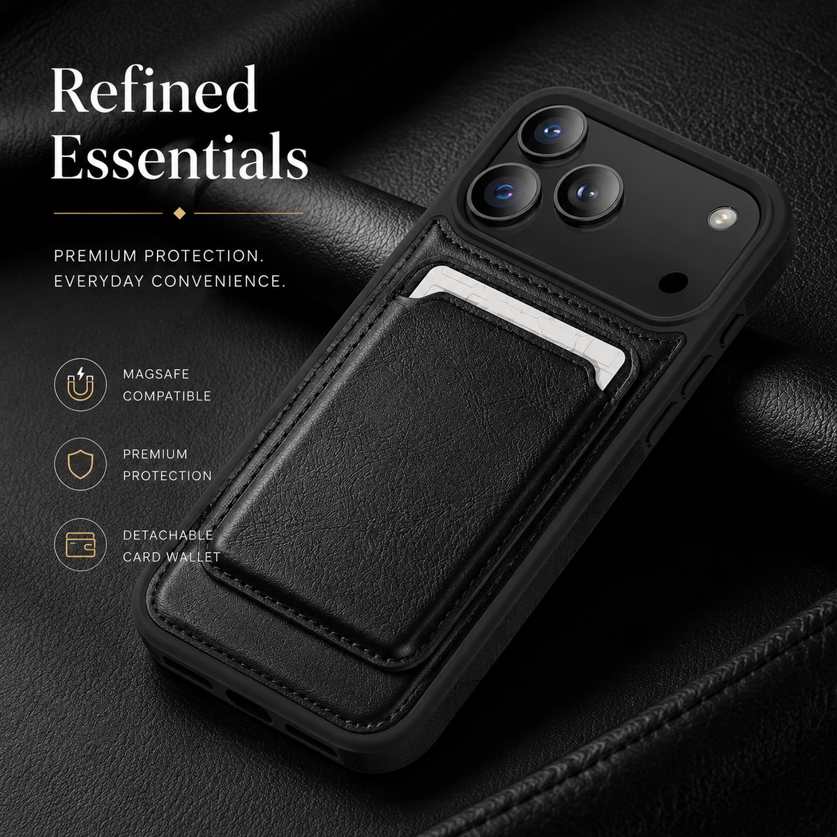 Premium iPhone Case Magnetic 2-in-1 Leather Card Holder Cover Dual Layer Shockproof Wireless Charging Anti Fingerprint Non Slip Slim Protective Design