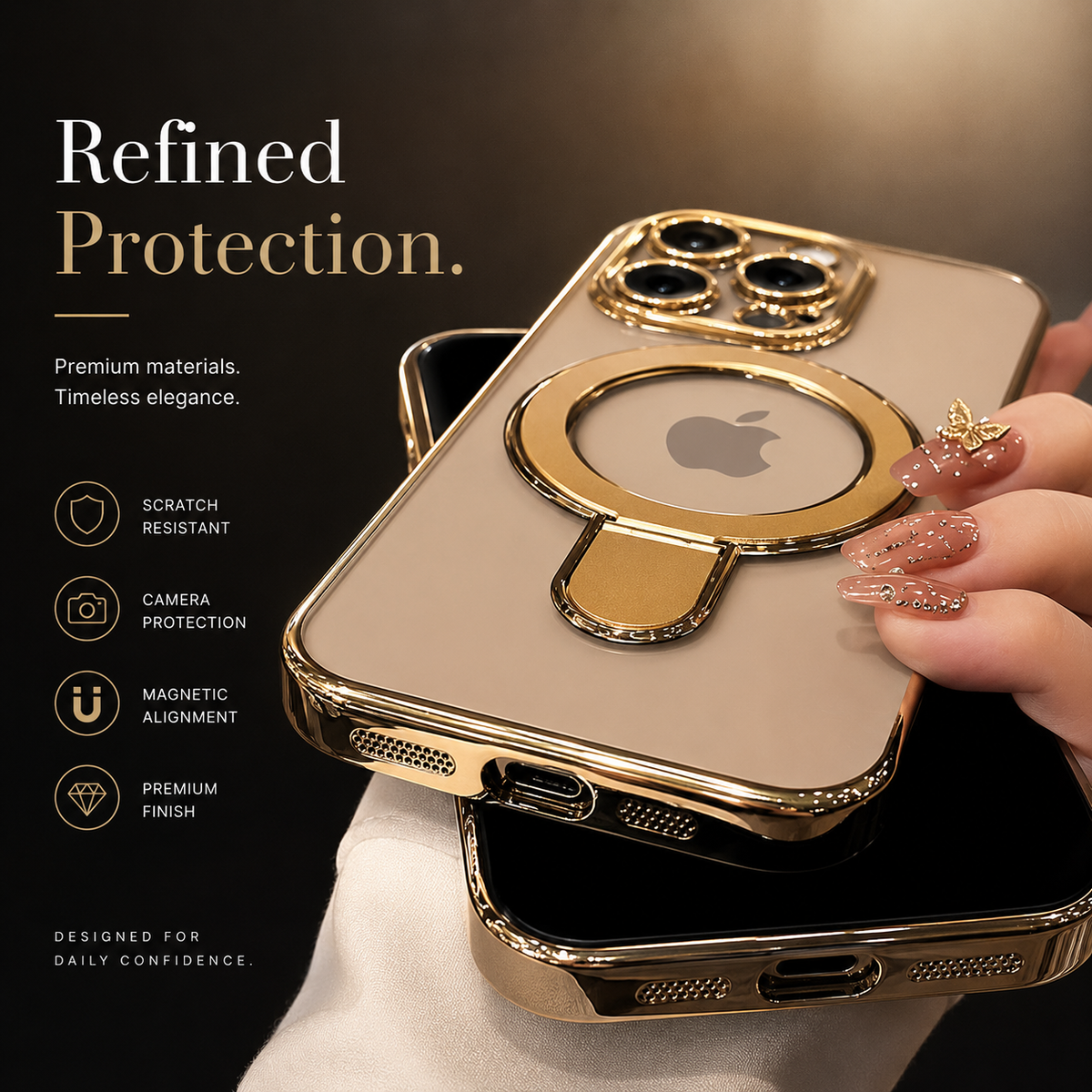 **Premium iPhone Case Magnetic Clear Acrylic Cover MagSafe Compatible Shockproof Camera Lens Protection Slim Stand Anti Fingerprint Protective Design**