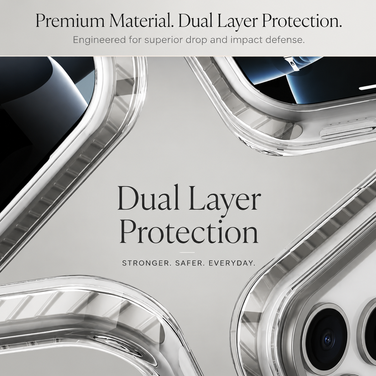 Premium iPhone Case Magnetic Clear Cover MagSafe Compatible Wireless Charging Luxury Striped Border Shock Absorbing Slim TPU Full Coverage Protective Design