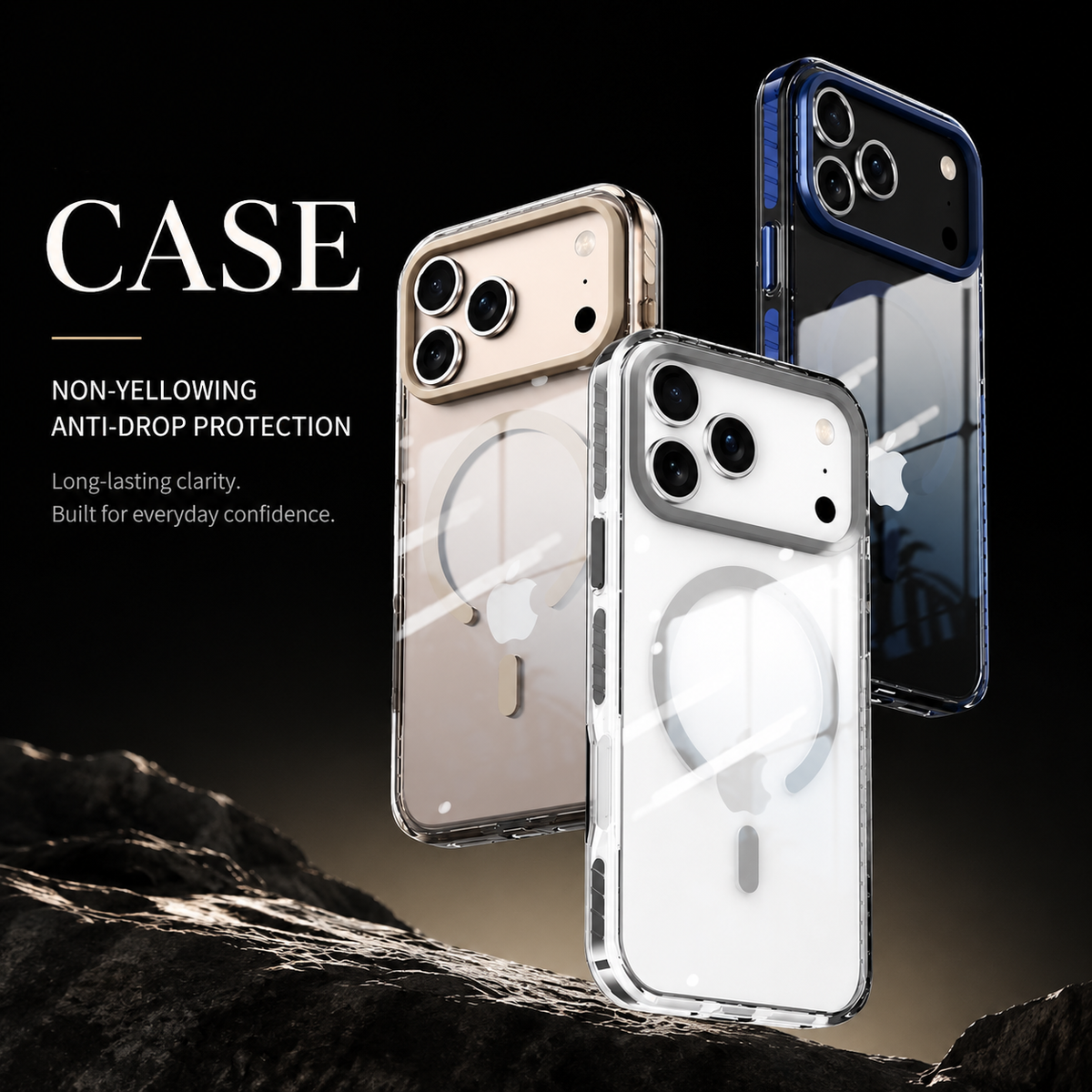 Premium iPhone Case Magnetic Clear Cover MagSafe Compatible Wireless Charging Luxury Striped Border Shock Absorbing Slim TPU Full Coverage Protective Design