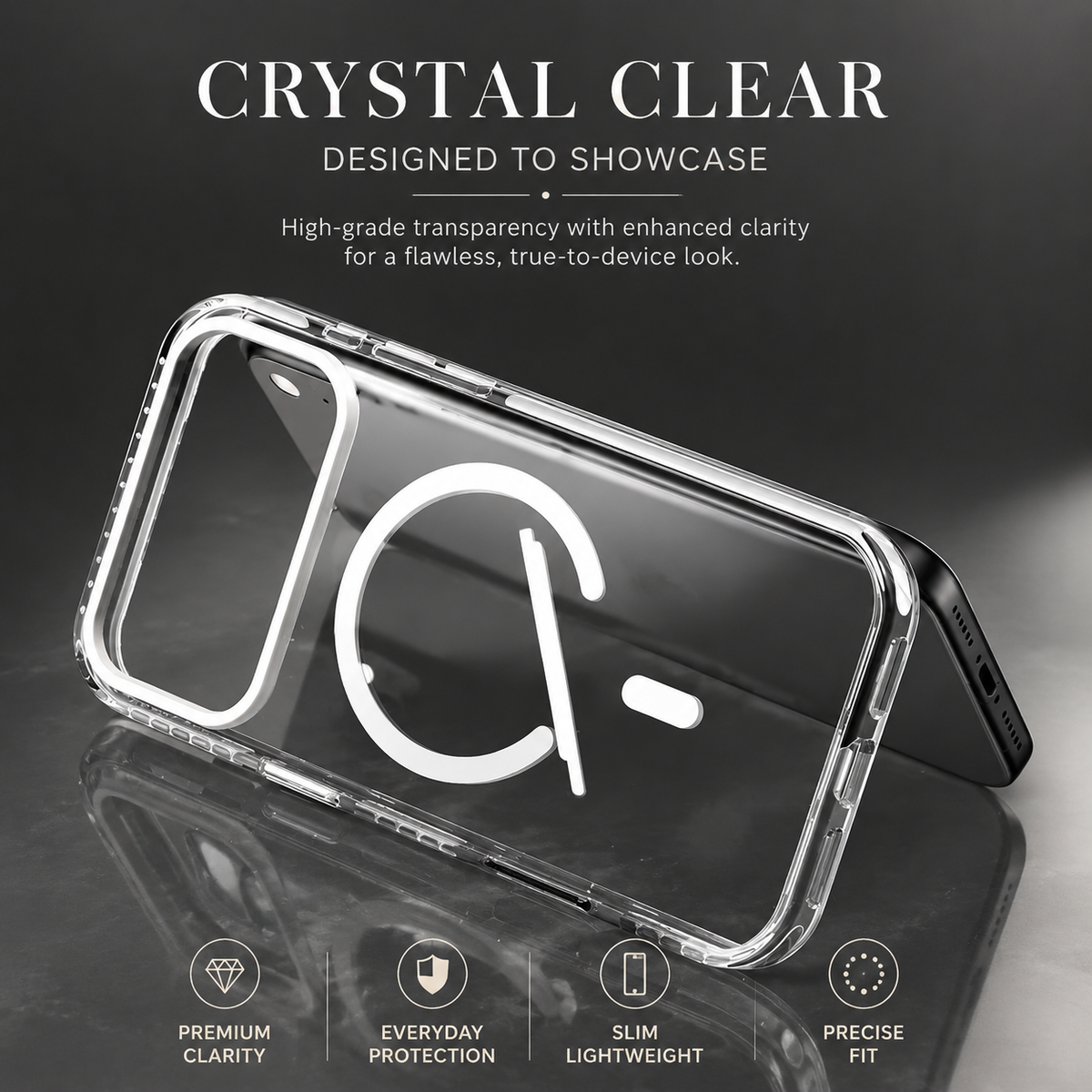 Premium iPhone Case Magnetic Clear Cover MagSafe Compatible Wireless Charging Luxury Striped Border Shock Absorbing Slim TPU Full Coverage Protective Design