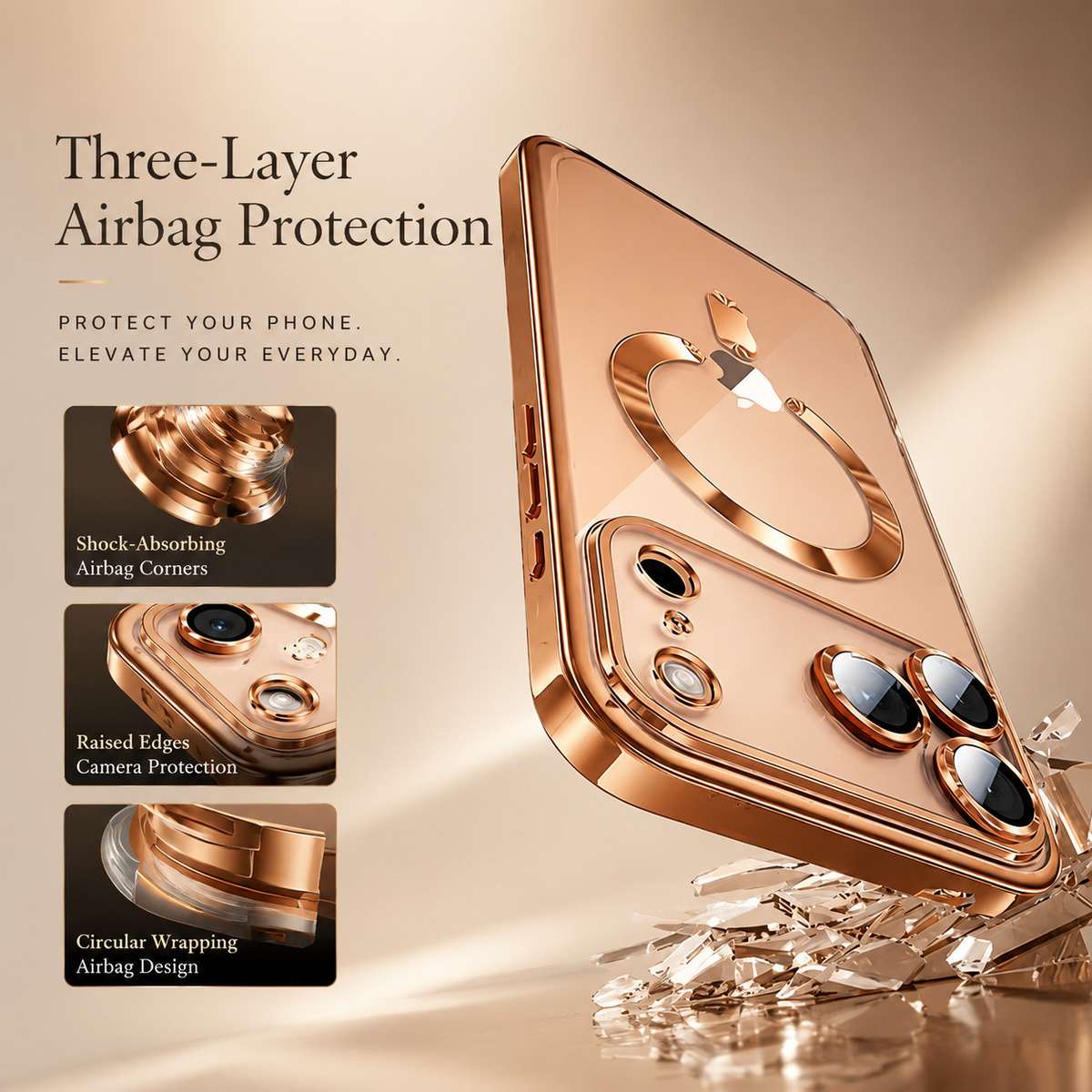 Premium iPhone Case Magnetic Clear Cover MagSafe Compatible Wireless Charging Soft TPU Shock Absorbing Transparent Plating Finish Slim Full Coverage Design