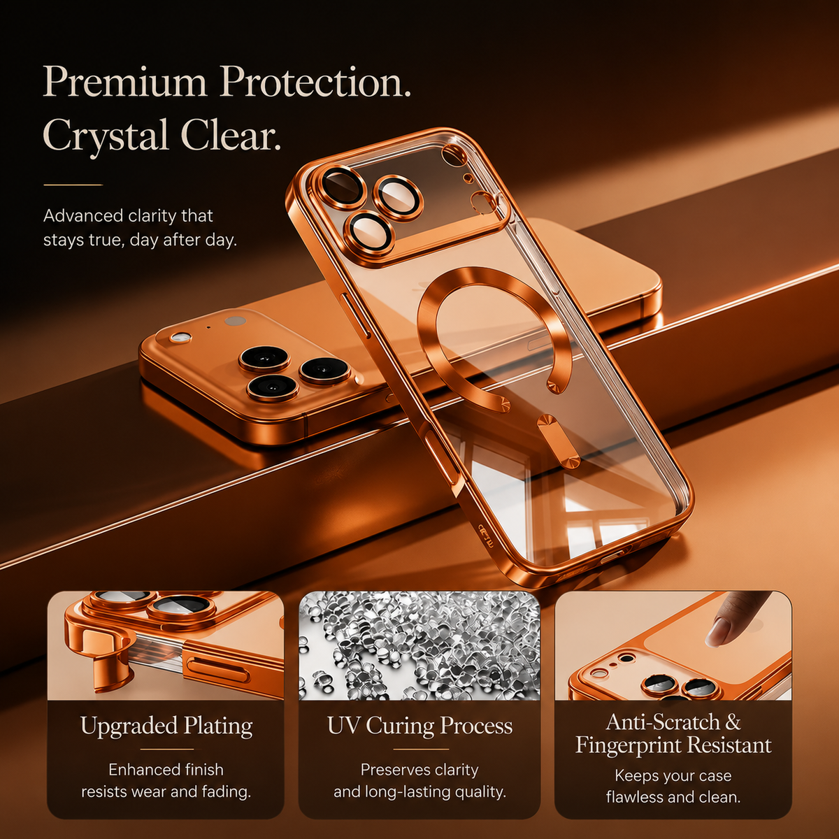 Premium iPhone Case Magnetic Clear Cover MagSafe Compatible Wireless Charging Soft TPU Shock Absorbing Transparent Plating Finish Slim Full Coverage Design