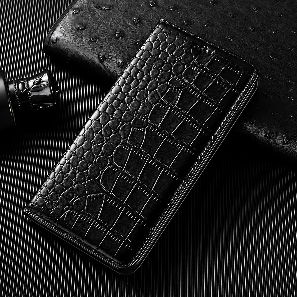 Premium iPhone Case Magnetic Flip Wallet Genuine Leather Cover Kickstand Shockproof Anti Scratch TPU Bumper Full Coverage Slim Protective Design