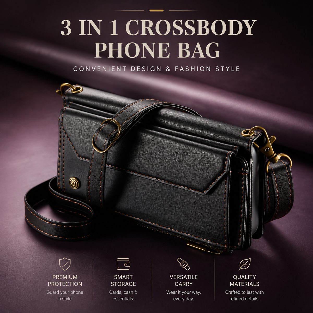 Premium iPhone Case Magnetic Flip Wallet PU Leather Cover RFID Blocking Card Holder Crossbody Strap Shockproof Full Coverage Slim Protective Design
