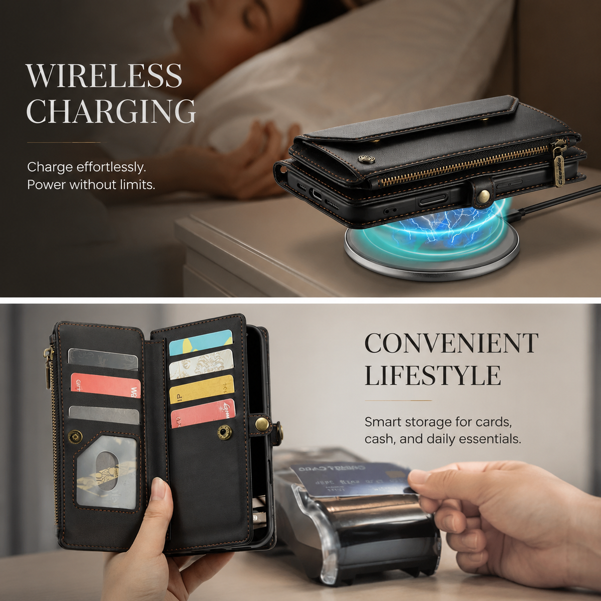 Premium iPhone Case Magnetic Flip Wallet PU Leather Cover RFID Blocking Card Holder Crossbody Strap Shockproof Full Coverage Slim Protective Design