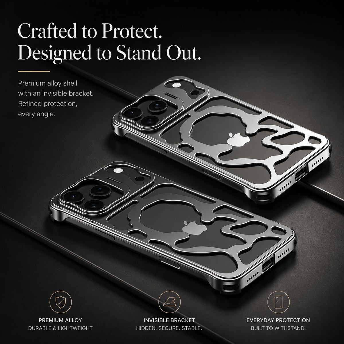 Premium iPhone Case Magnetic Hollow Metal Cover Built In Stand Breathable Heat Dissipation Slim Protective Shockproof Camera Protection Full Coverage