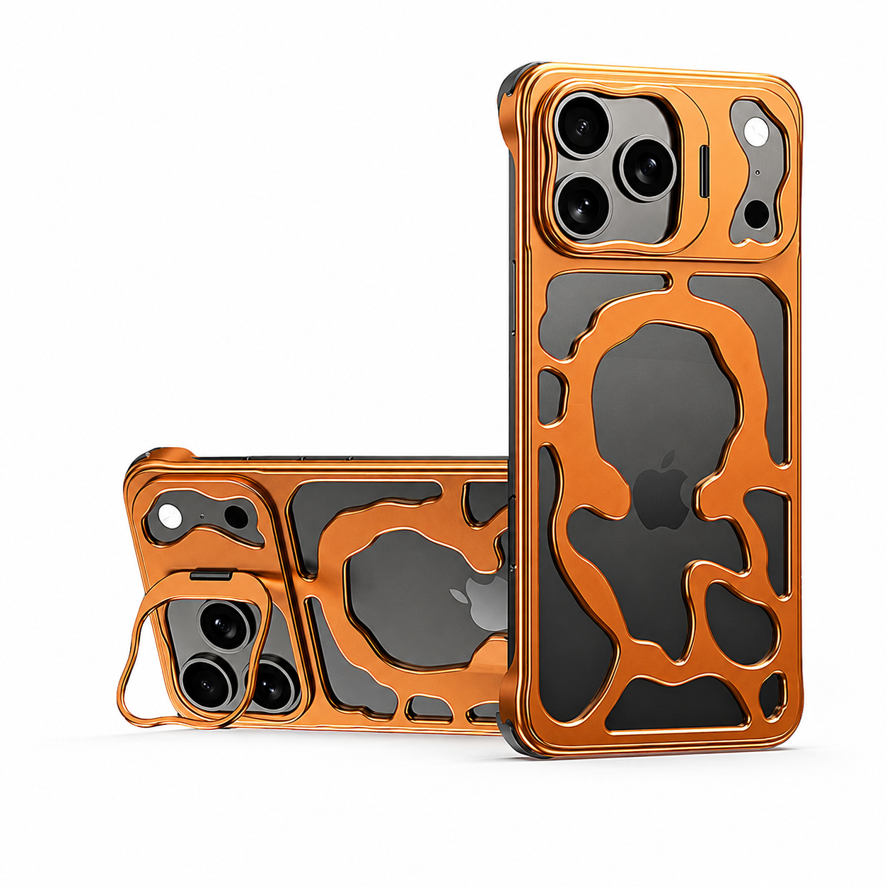 Premium iPhone Case Magnetic Hollow Metal Cover Built In Stand Breathable Heat Dissipation Slim Protective Shockproof Camera Protection Full Coverage