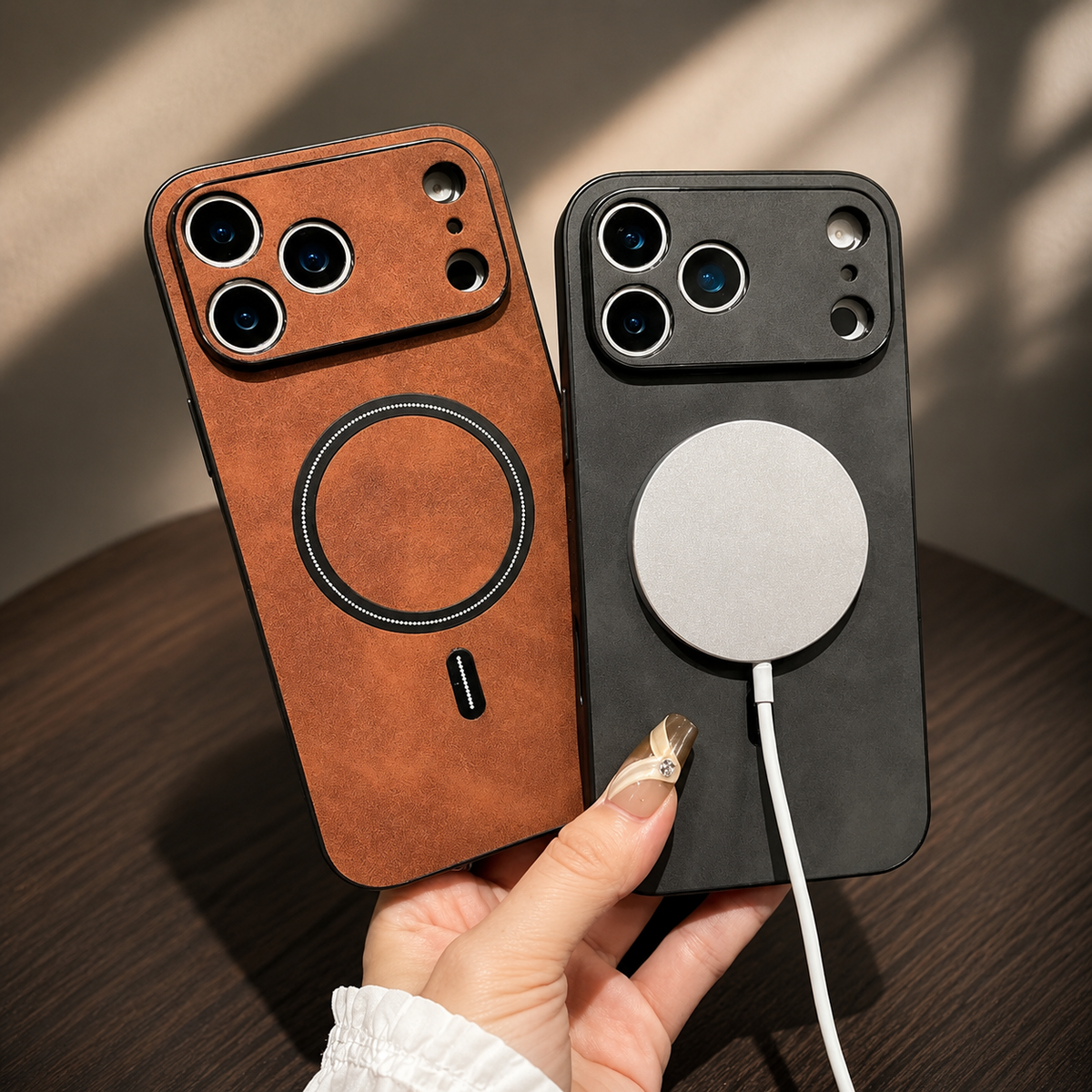 Premium iPhone Case Magnetic Leather Finish MagSafe Compatible Wireless Charging Shockproof PC TPU Slim Full Coverage Anti Scratch Protective Design