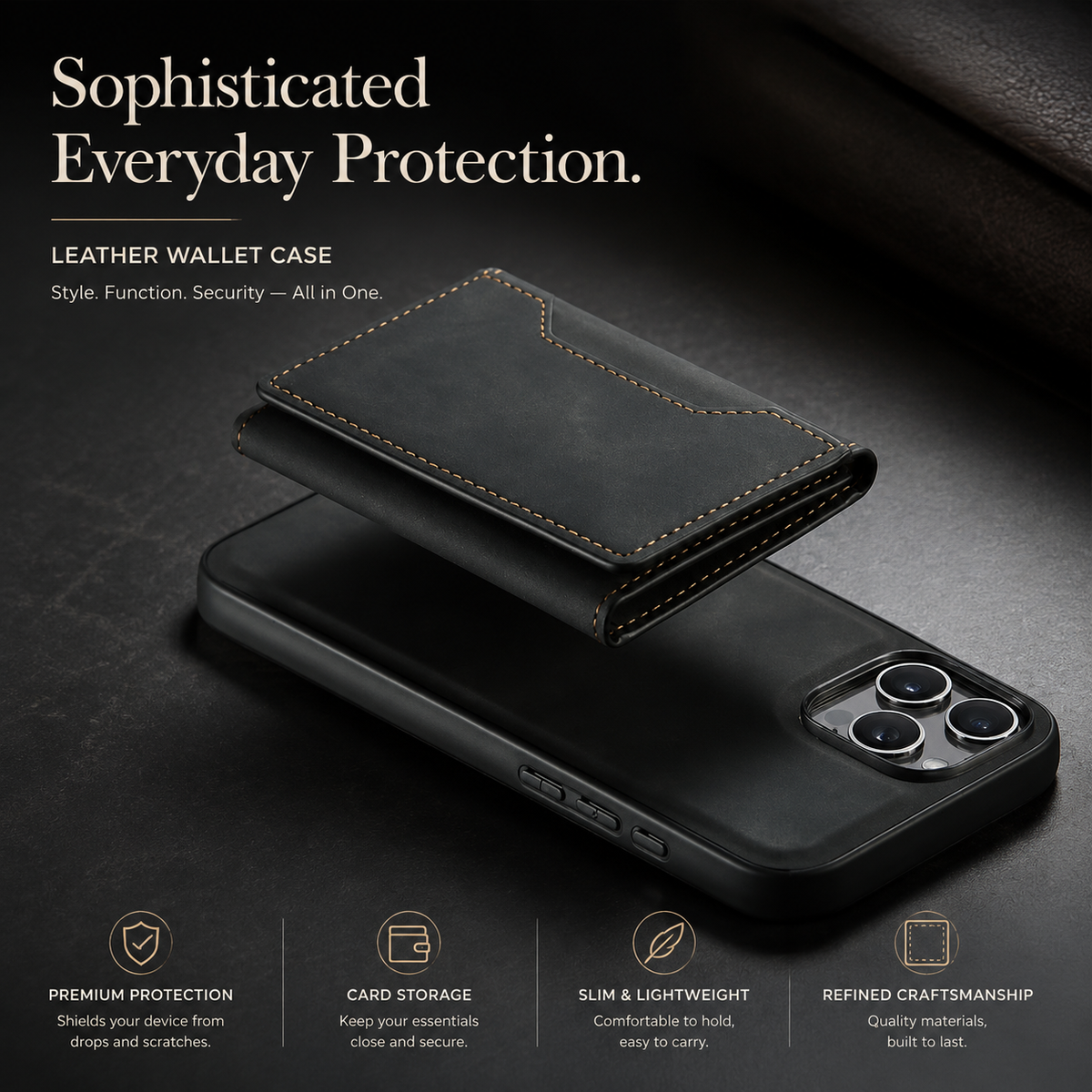 Premium iPhone Case Magnetic Leather Wallet Cover Card Holder Kickstand Money Slot Shockproof Protective Cover Anti Scratch Slim Half Wrapped