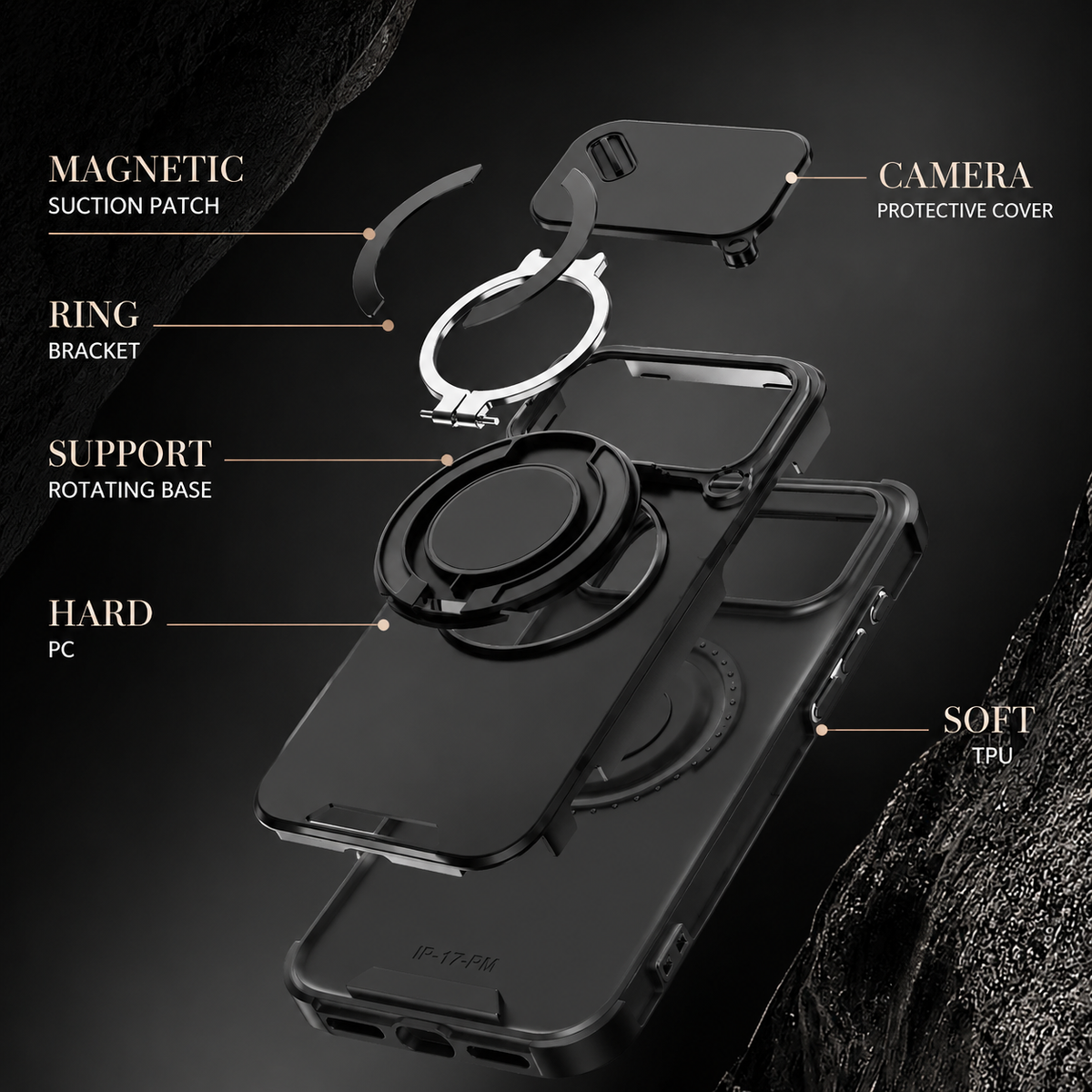 Premium iPhone Case Magnetic Rugged Armor Hard PC Cover Bracket Kickstand Shockproof Protective Anti Fingerprint Anti Scratch Full Coverage Design