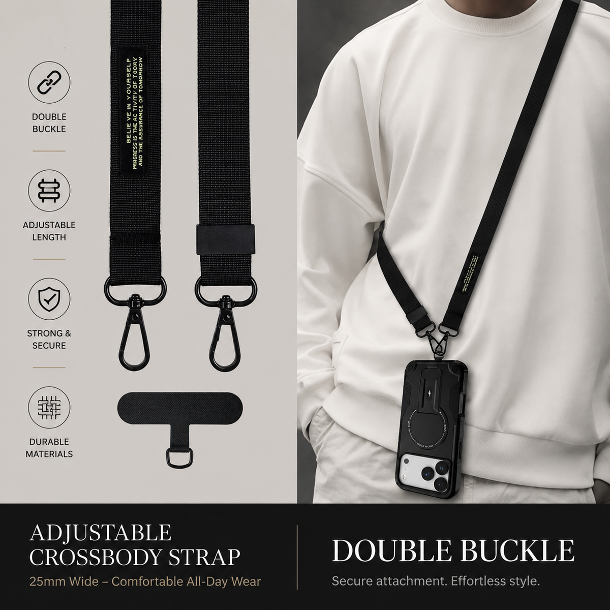 Premium iPhone Case Magnetic Rugged Shockproof Dual Layer PC TPU Cover Kickstand Lanyard Strap Heavy Duty Anti Slip Protective Full Coverage