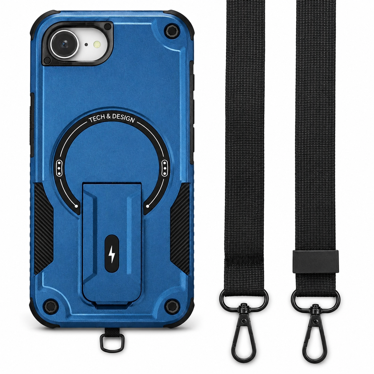 Premium iPhone Case Magnetic Rugged Shockproof Dual Layer PC TPU Cover Kickstand Lanyard Strap Heavy Duty Anti Slip Protective Full Coverage