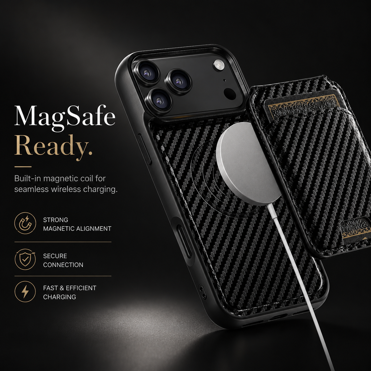 Premium iPhone Case Magnetic Wallet Protective Cover MagSafe Compatible Card Holder Faux Leather Shockproof Stand Function Slim Full Coverage Design