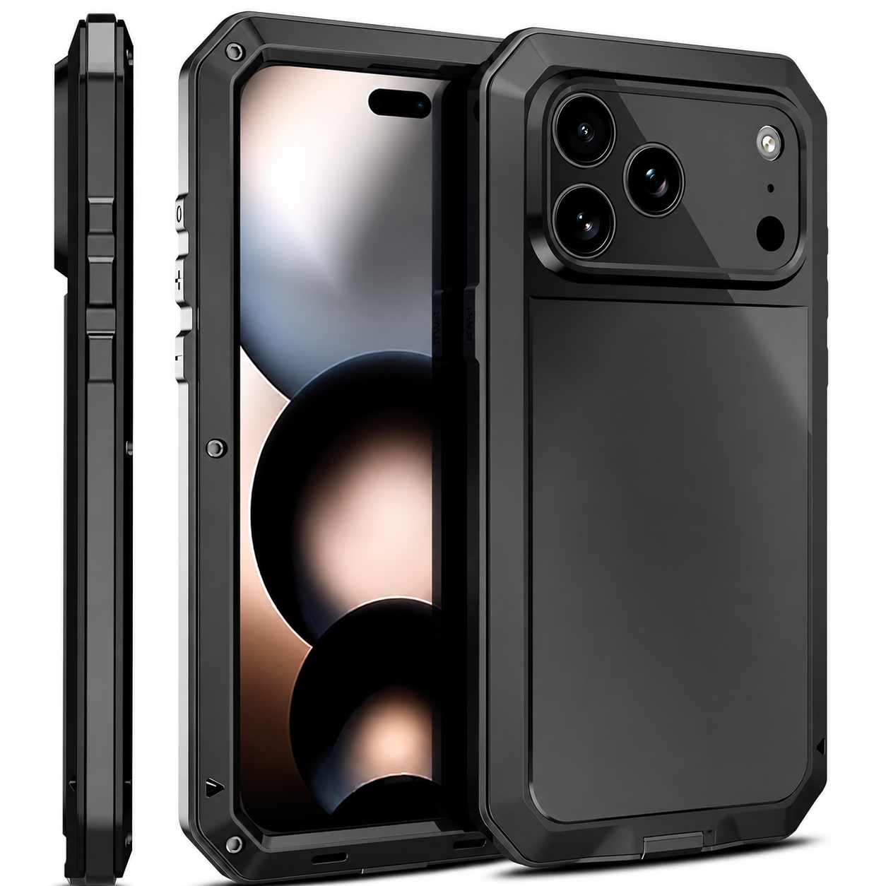 Premium iPhone Case Metal Shockproof Protective Cover Built In Glass Screen Protector Dual Layer PC TPU Rugged Heavy Duty Anti Slip Full Coverage