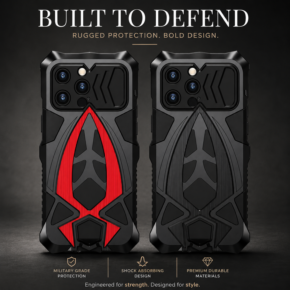 Premium iPhone Case Rugged Metal Frame Armor Protective Cover Camera Lens Protection Shockproof Heavy Duty Anti Scratch Dustproof Full Edge Defense