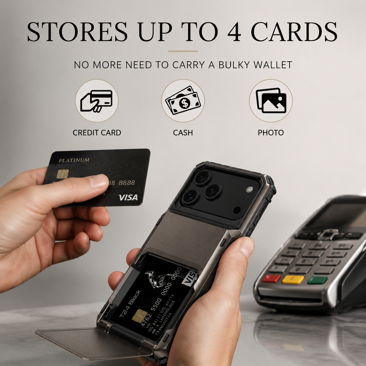 Premium iPhone Case Slide Wallet Card Holder Dual Layer PC Armor Cover Shockproof Protective Anti Fingerprint Non Slip Business Design