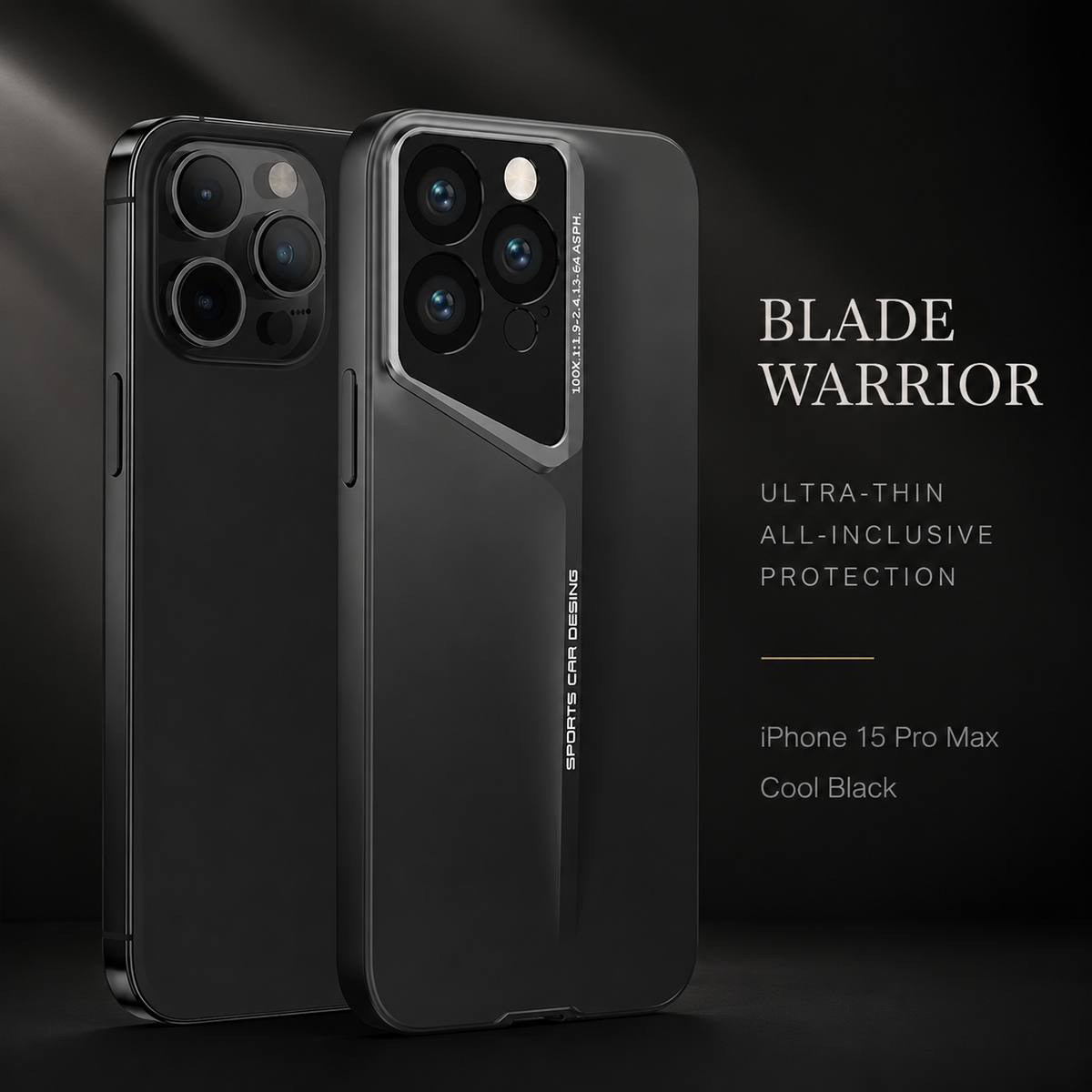 Premium iPhone Case Ultra Thin Titanium Finish Blade Style Shockproof Lens Protection Lightweight Half Wrapped Protective Cover Full Coverage Design