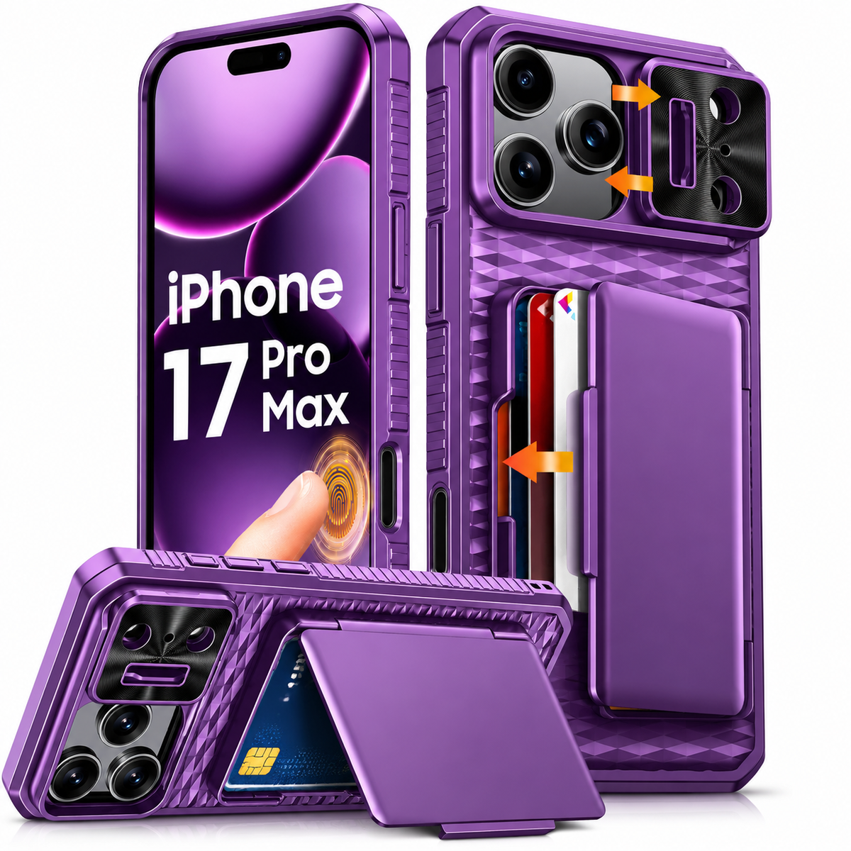 Premium iPhone Case Wallet Card Holder Sliding Camera Cover Stand MagSafe Compatible RFID Blocking Dual Layer Shockproof Heavy Duty Full Protection Design
