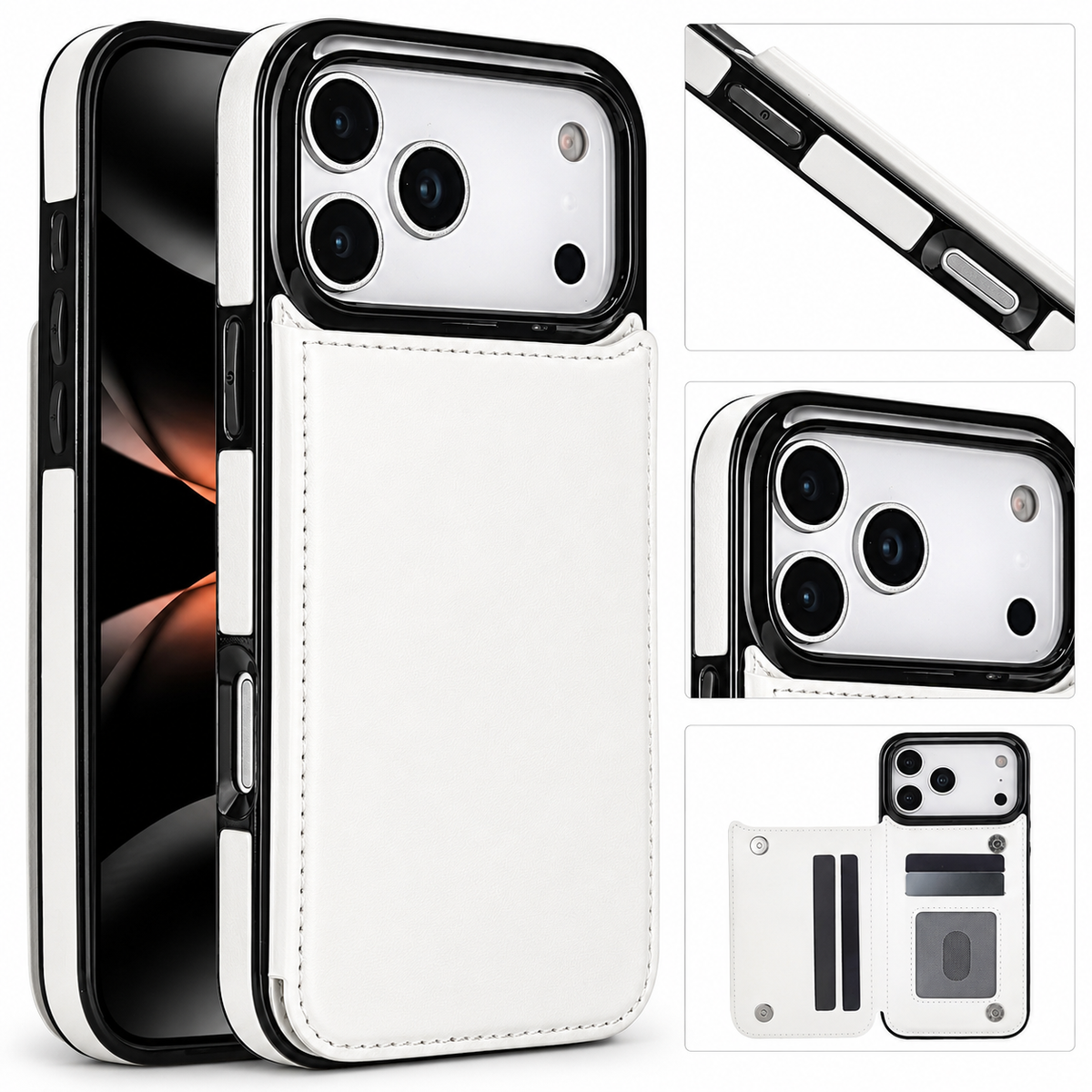 Premium iPhone Case Wallet Cover Card Holder Faux Leather Kickstand Double Magnetic Clasp Shockproof Full Coverage Slim Protective Design