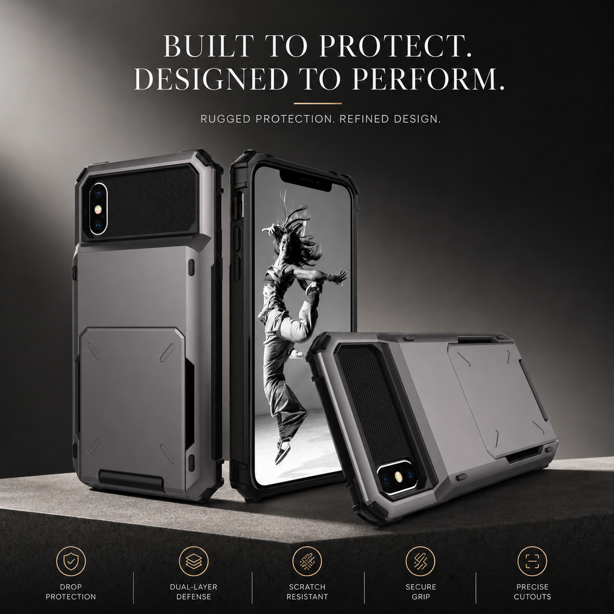 Premium iPhone Case Wallet Cover Hidden Card Holder Dual Layer Shockproof Armor Anti Scratch Raised Camera Protection Slim Full Coverage Design