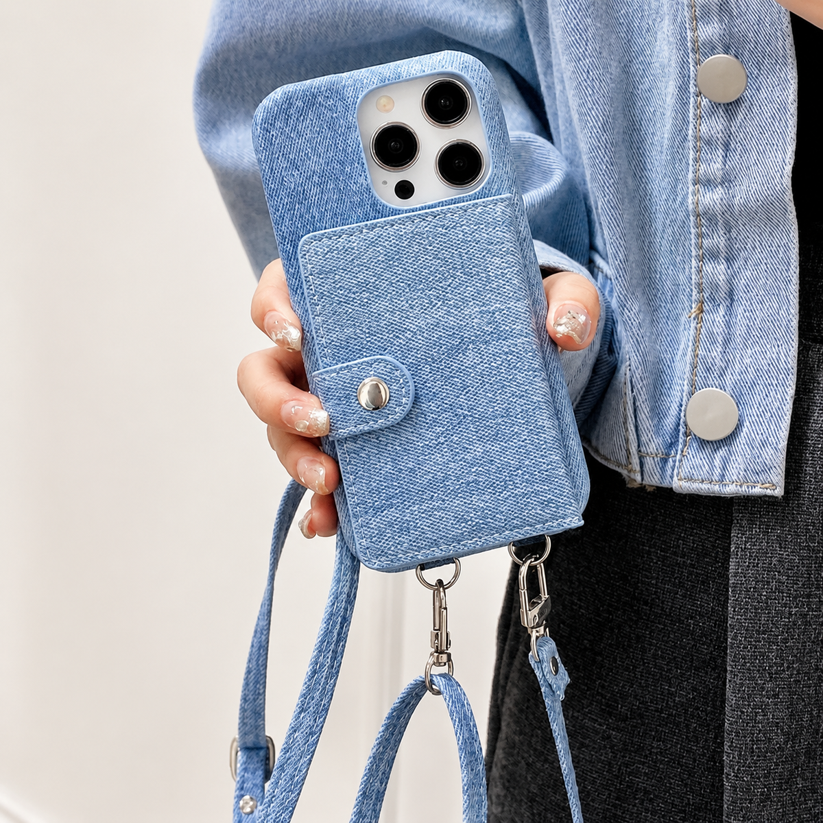 Premium iPhone Case Wallet Crossbody Flip Cover RFID Blocking Card Holder PU Leather Magnetic Closure Shockproof Full Coverage Strap Design Protective Case