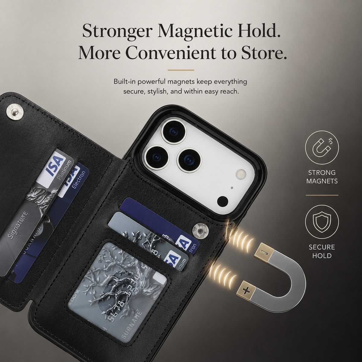 Premium iPhone Case Wallet Flip Cover Card Holder Magnetic Clasp Kickstand Faux Leather Shockproof Anti Scratch Slim Full Coverage Protective Design