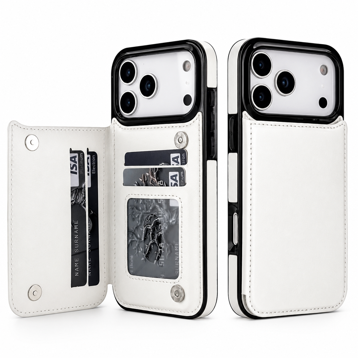 Premium iPhone Case Wallet Flip Cover Card Holder Magnetic Clasp Kickstand Faux Leather Shockproof Anti Scratch Slim Full Coverage Protective Design