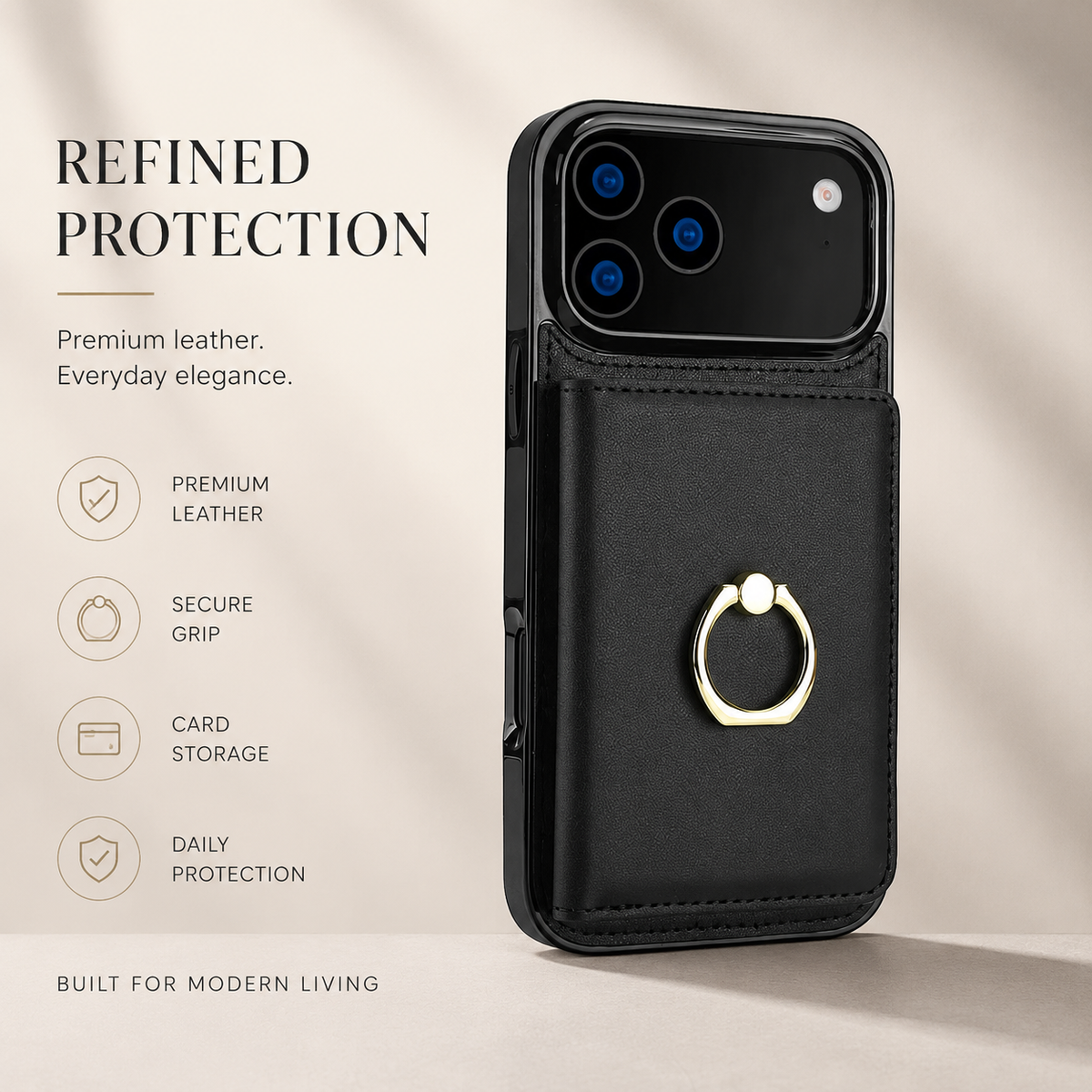 Premium iPhone Case Wallet Flip Cover Card Holder Magnetic Clasp Ring Kickstand PU Leather Shockproof Protective Cover Anti Scratch Full Protection Slim