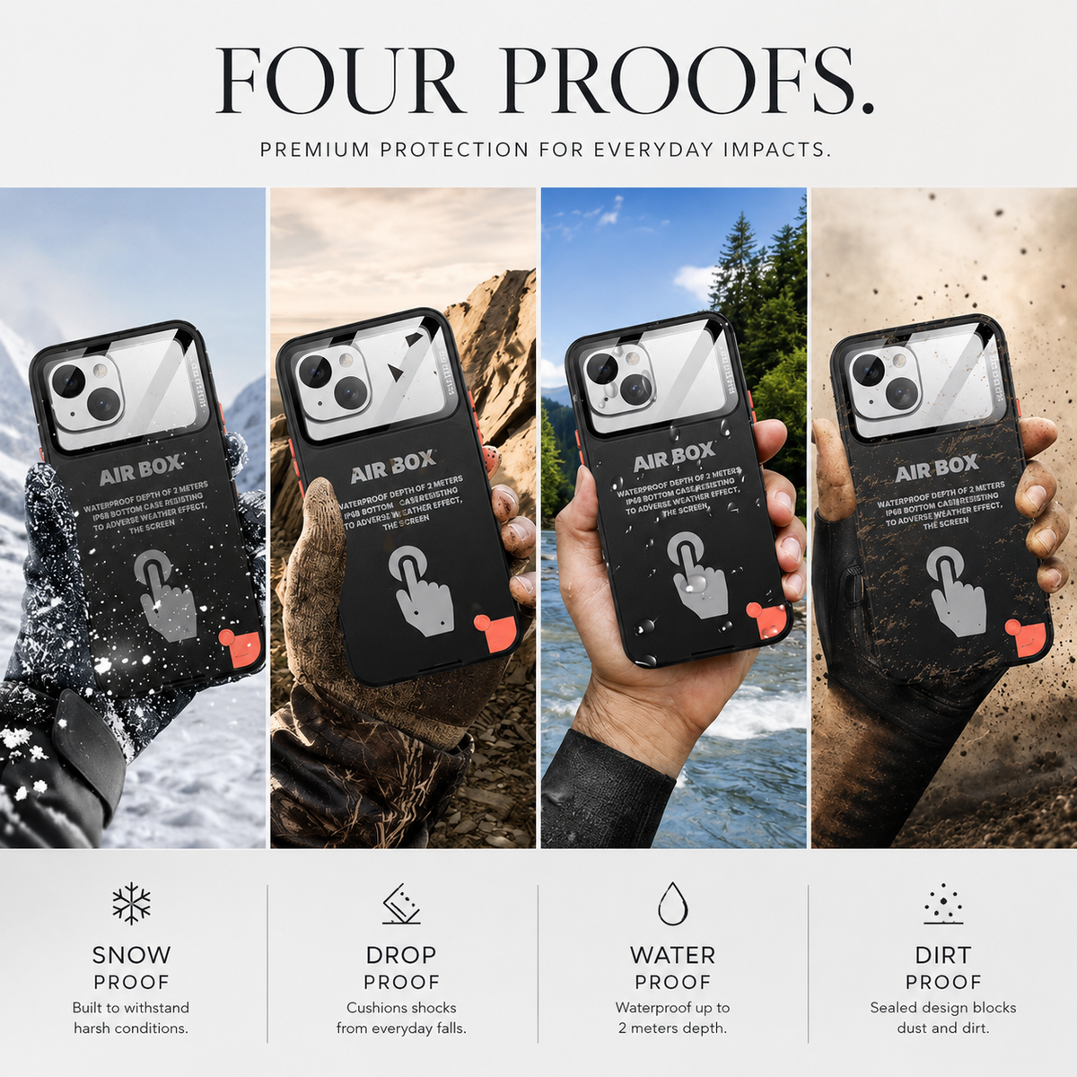 Premium iPhone Case Waterproof IP68 Full Body Sealed Cover Shockproof Dustproof Protective Camera Lens Protection Underwater Outdoor Full Coverage