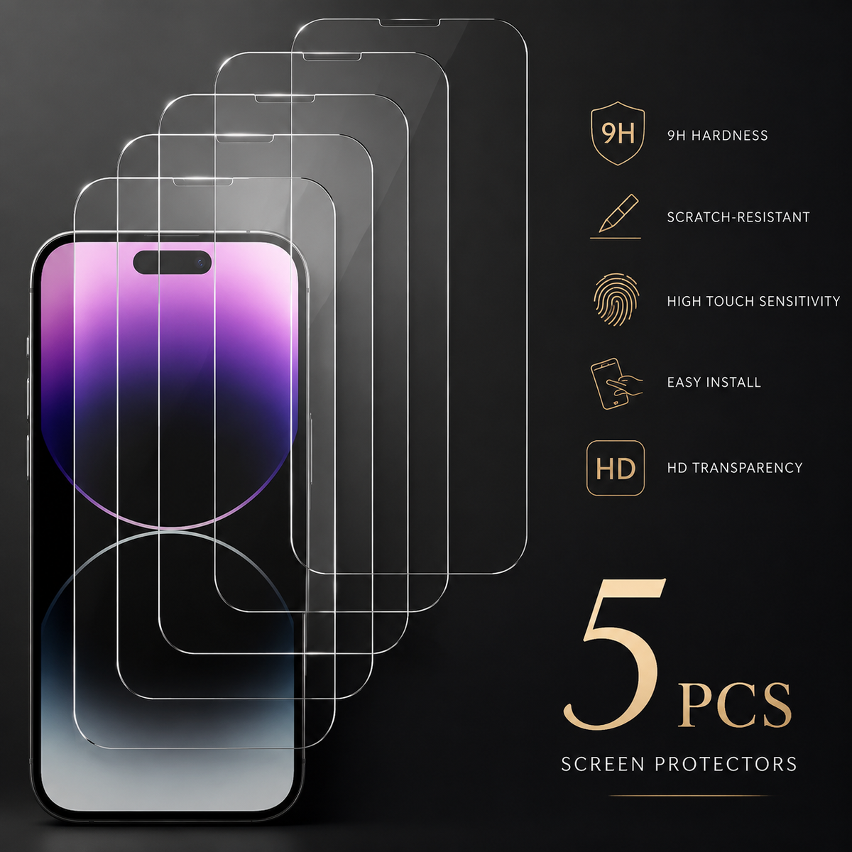 Premium iPhone Screen Protector Tempered Glass HD Clear Anti Fingerprint Scratch Resistant Ultra Thin Case Friendly Bubble Free Display Protection