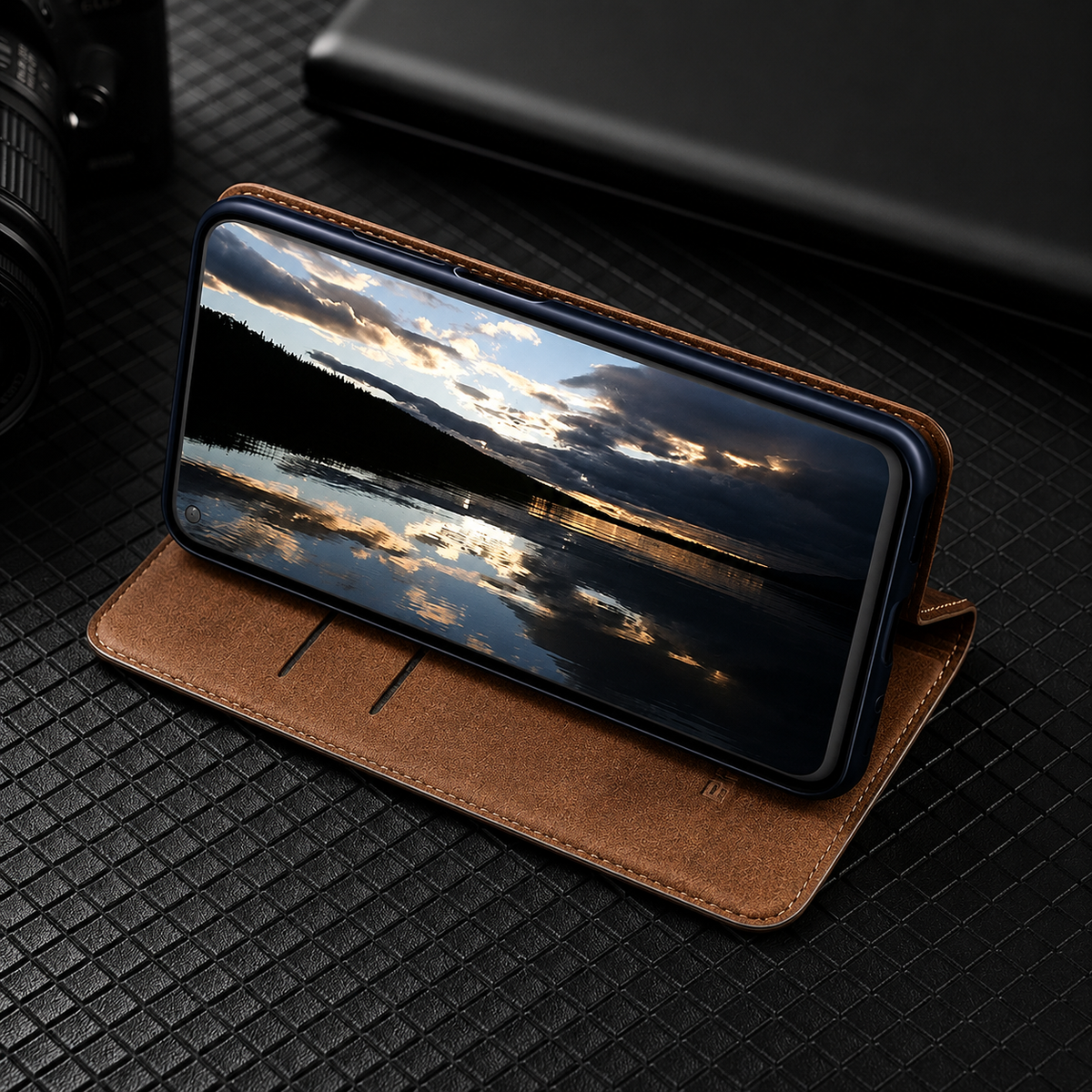 Premium iPhone Wallet Case Genuine Nappa Leather Flip Cover Card Holder Magnetic Closure Shockproof Full Body Slim Business Design Protective Case