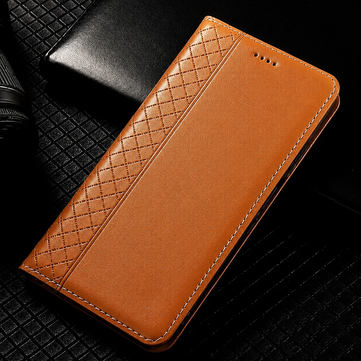 Premium iPhone Wallet Case Genuine Nappa Leather Flip Cover Card Holder Magnetic Closure Shockproof Full Body Slim Business Design Protective Case
