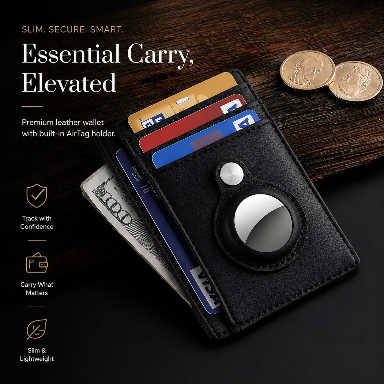 Premium AirTag Wallet RFID Blocking Leather Card Holder Magnetic Closure Slim Bifold Wallet Secure Storage Compact Everyday Carry Organizer Travel Kit