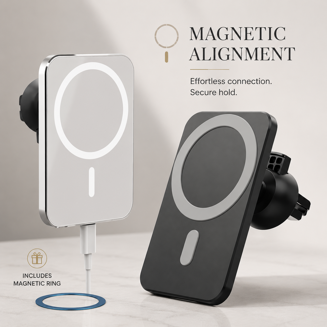 Premium Wireless Car Charger Magnetic Vent Mount MagSafe Compatible Fast Charging Phone Holder Secure Grip Hands Free Dashboard Travel Stand