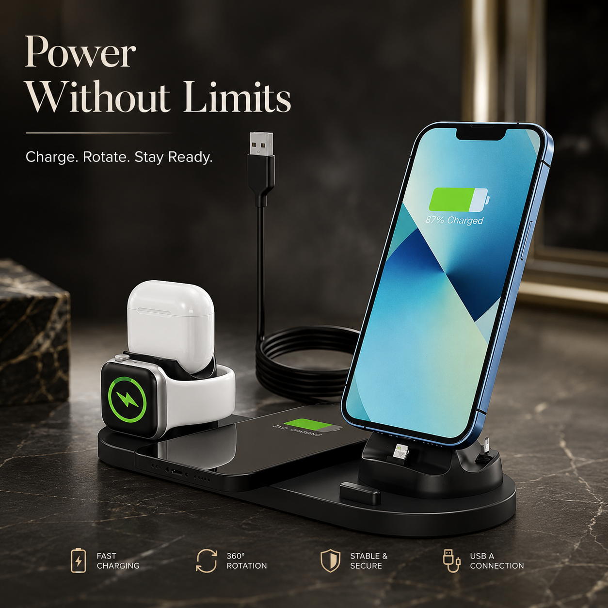Premium Wireless Charger Fast Charging Station Foldable Multi Device Charging Dock Magnetic Stand for Smartphones Watches Earbuds Travel Organizer