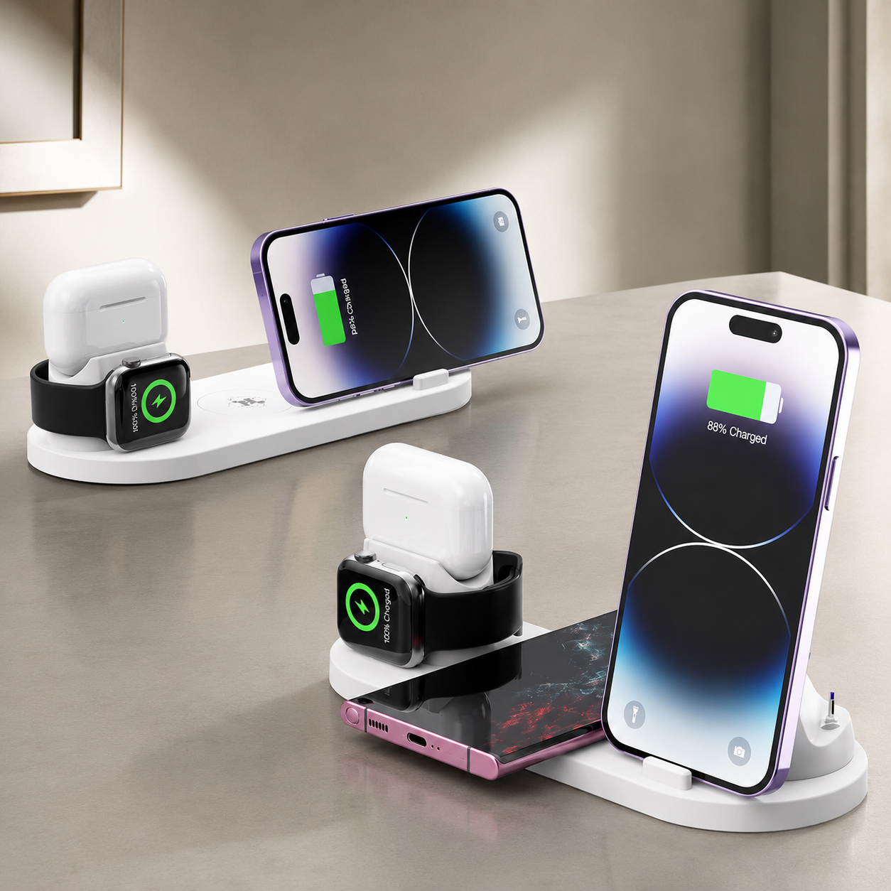 Premium Wireless Charger Fast Charging Station Foldable Multi Device Charging Dock Magnetic Stand for Smartphones Watches Earbuds Travel Organizer