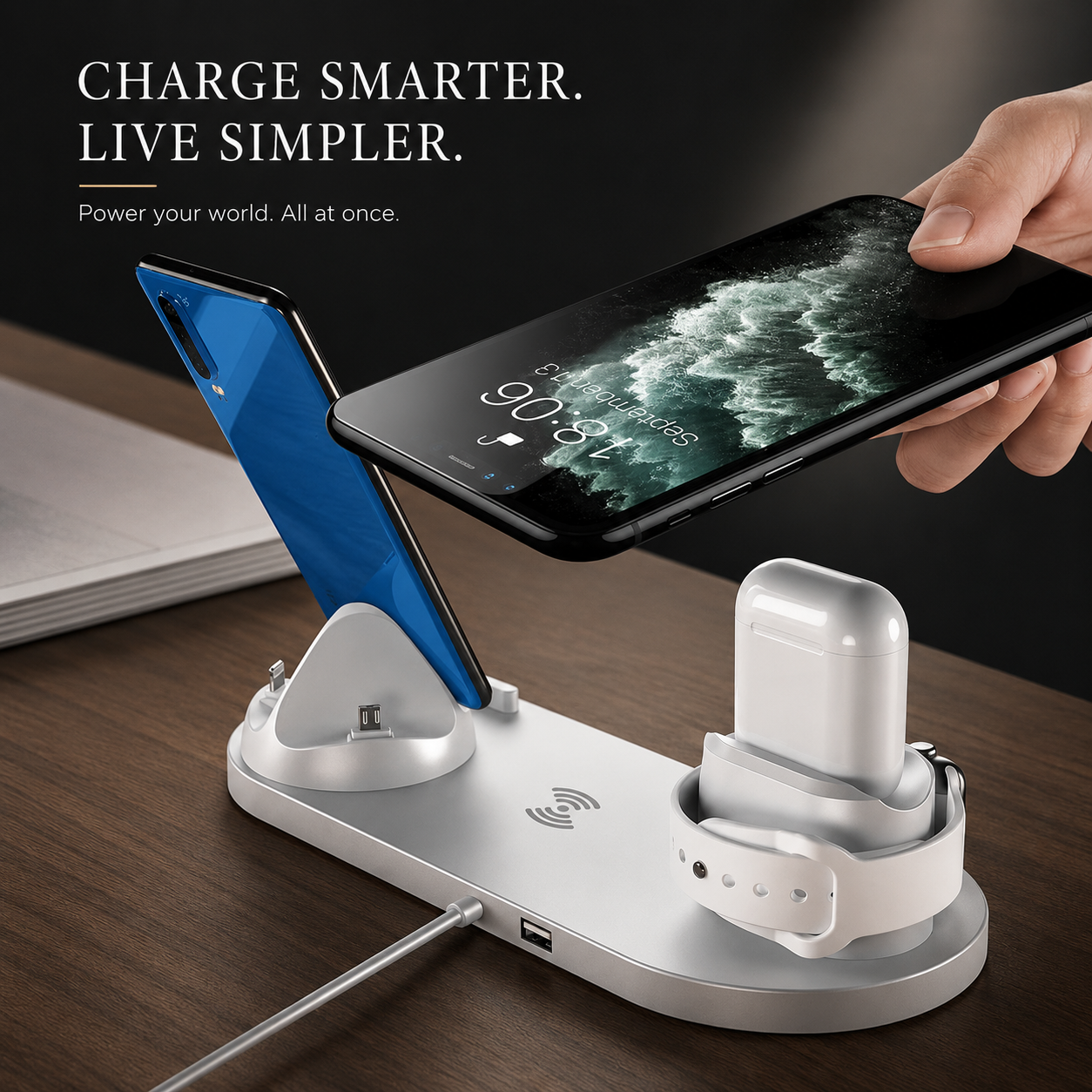 Premium Wireless Charger Fast Charging Station Foldable Multi Device Charging Dock Magnetic Stand for Smartphones Watches Earbuds Travel Organizer