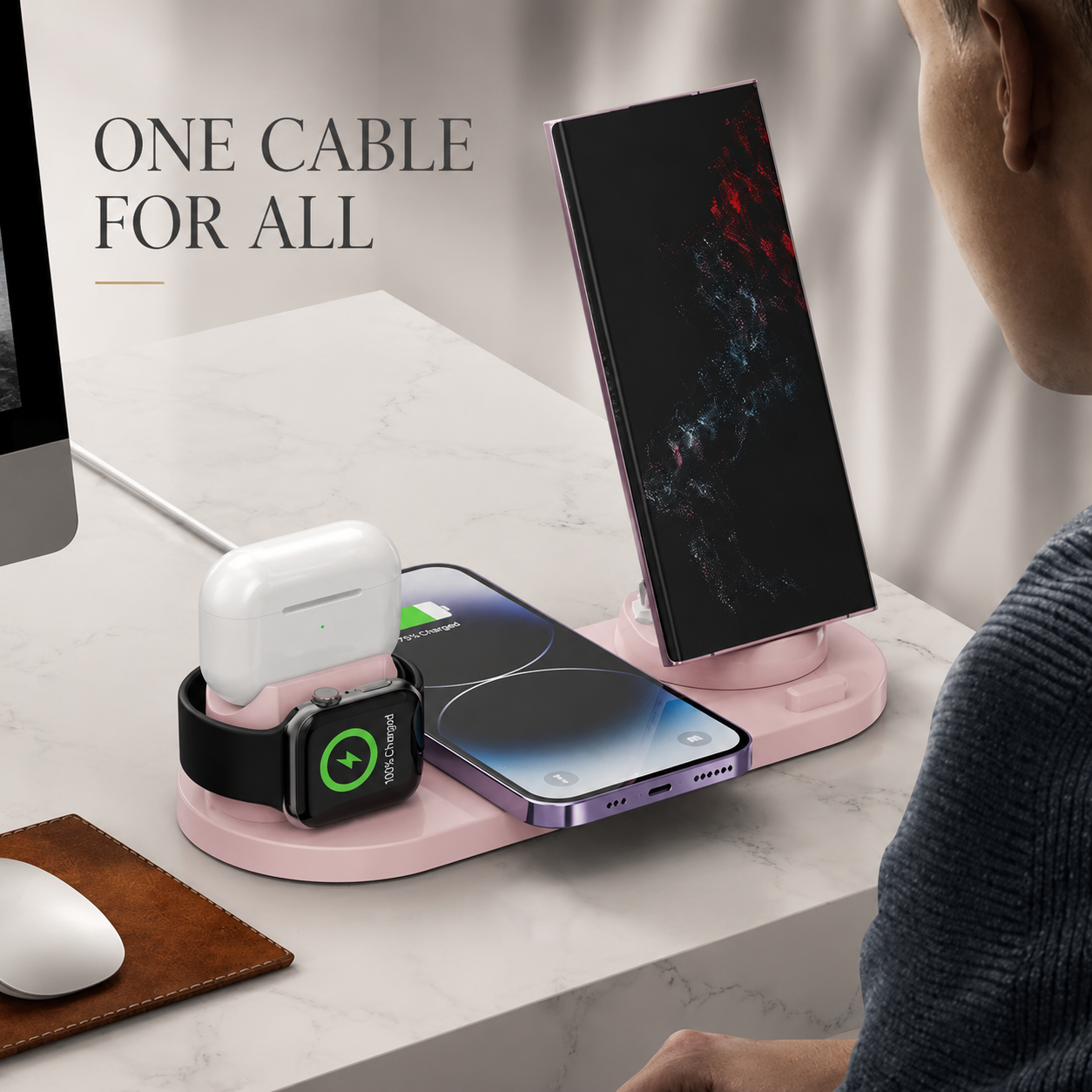 Premium Wireless Charger Fast Charging Station Foldable Multi Device Charging Dock Magnetic Stand for Smartphones Watches Earbuds Travel Organizer