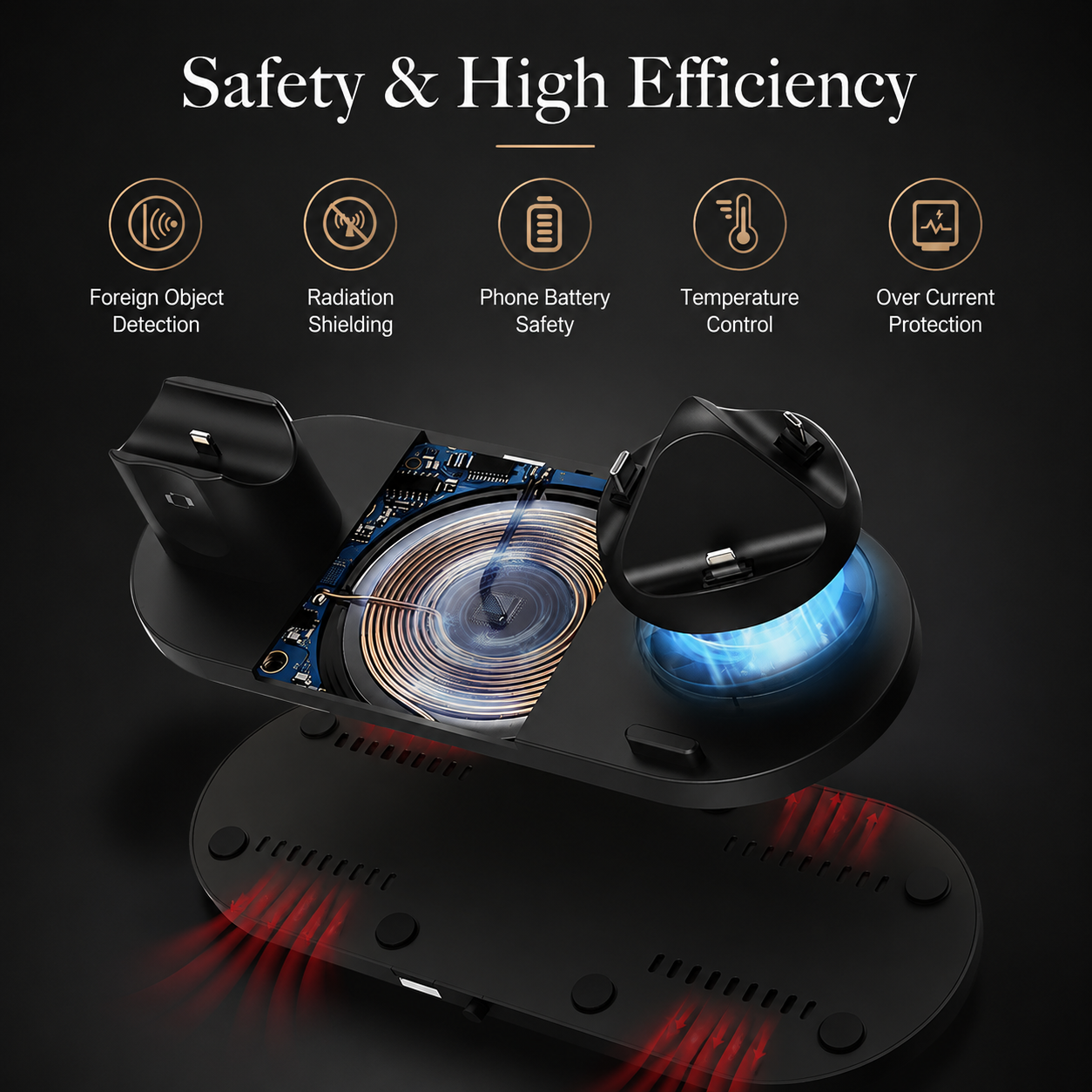Premium Wireless Charger Fast Charging Station Foldable Multi Device Charging Dock Magnetic Stand for Smartphones Watches Earbuds Travel Organizer