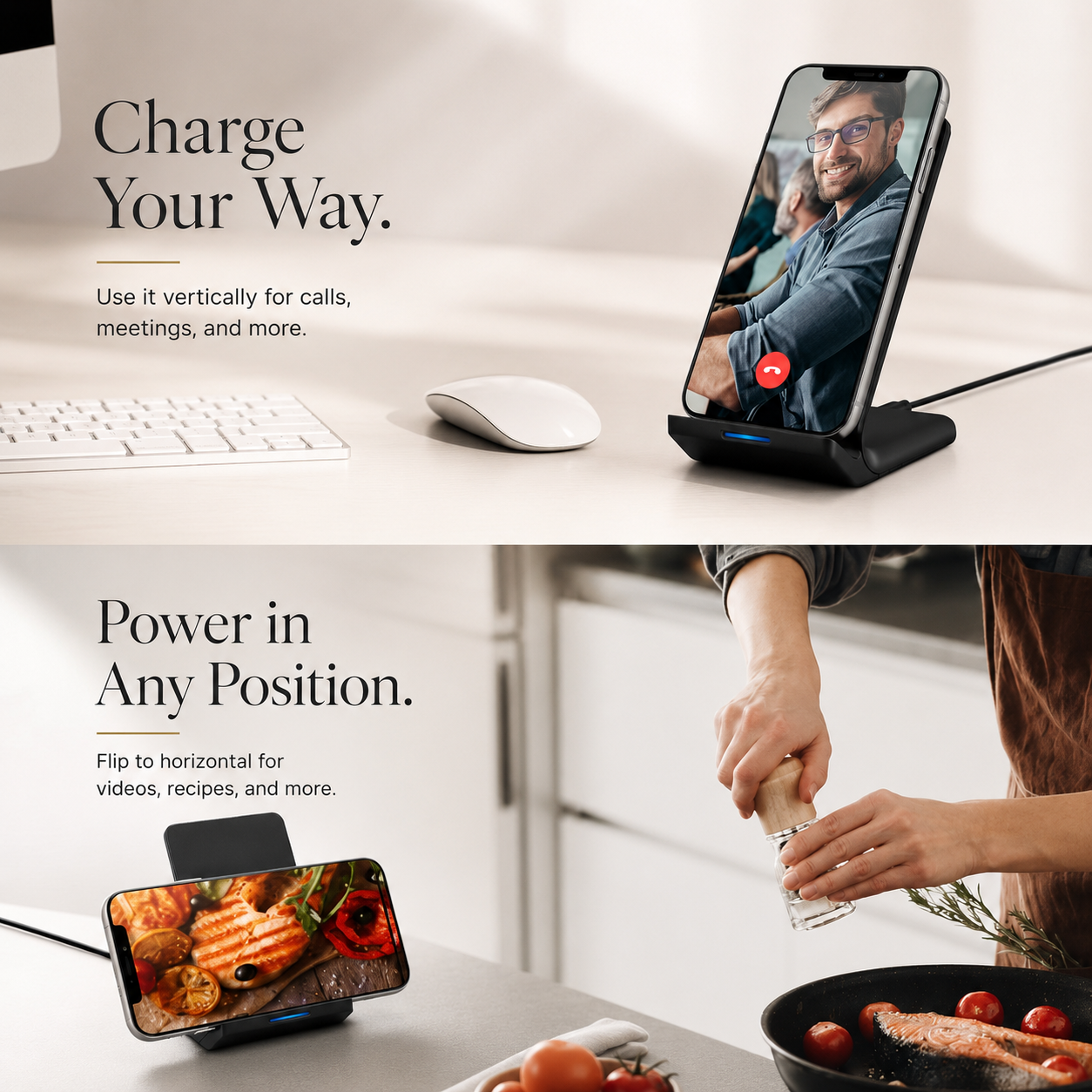 Premium Wireless Charger Fast Wireless Charging Foldable Charging Stand Portable Charging Dock Compatible with iPhone Adjustable Design for Travel