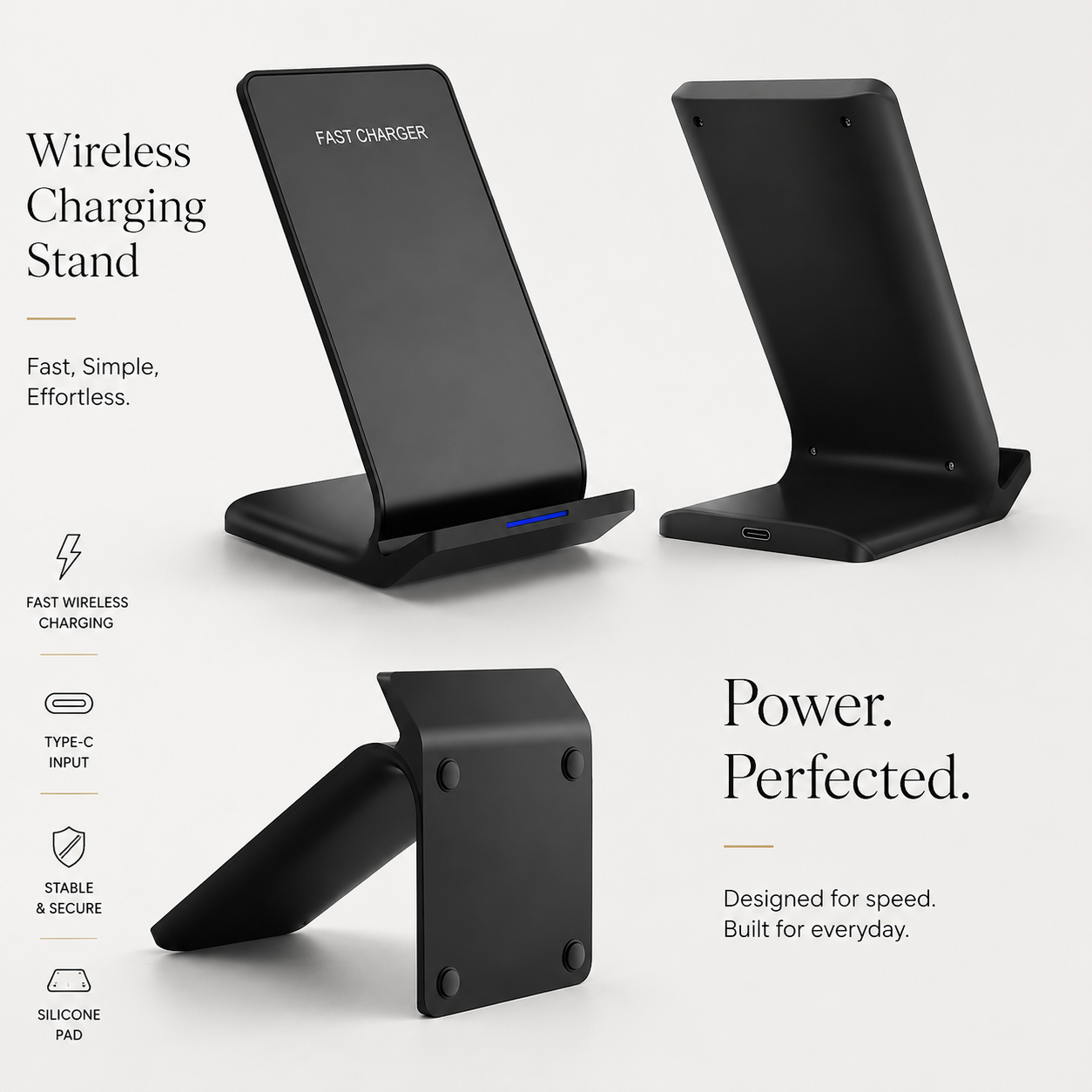 Premium Wireless Charger Fast Wireless Charging Foldable Charging Stand Portable Charging Dock Compatible with iPhone Adjustable Design for Travel