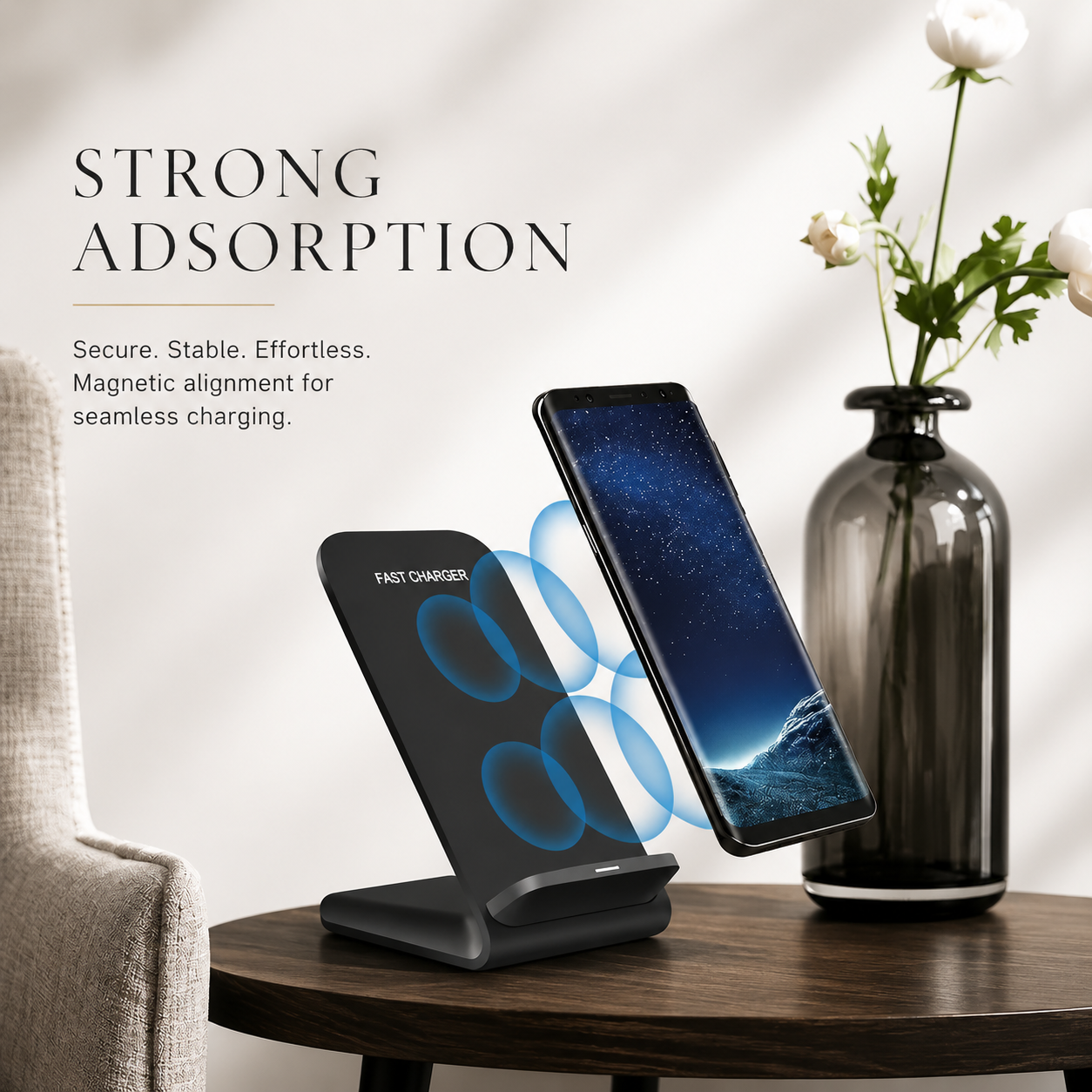 Premium Wireless Charger Fast Wireless Charging Foldable Charging Stand Portable Charging Dock Compatible with iPhone Adjustable Design for Travel