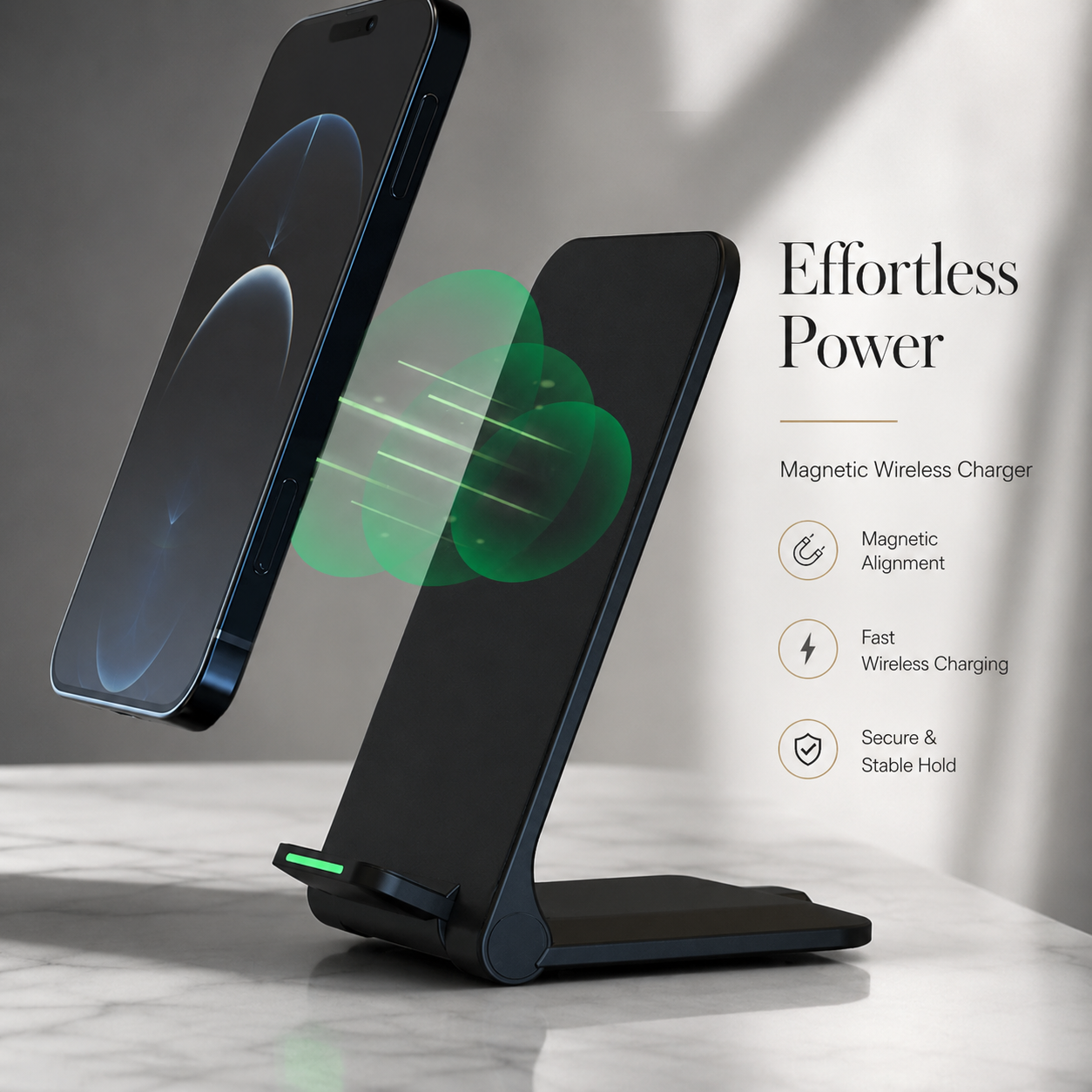 Premium Wireless Charger Fast Wireless Charging Foldable Charging Stand Portable Charging Dock Compatible with iPhone Adjustable Design for Travel