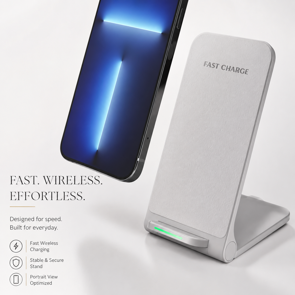 Premium Wireless Charger Fast Wireless Charging Foldable Charging Stand Portable Charging Dock Compatible with iPhone Adjustable Design for Travel