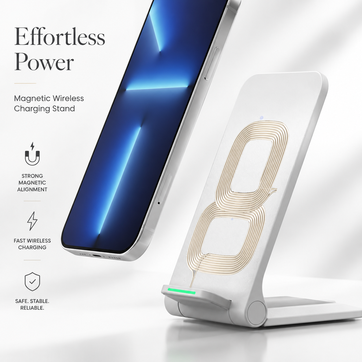 Premium Wireless Charger Fast Wireless Charging Foldable Charging Stand Portable Charging Dock Compatible with iPhone Adjustable Design for Travel