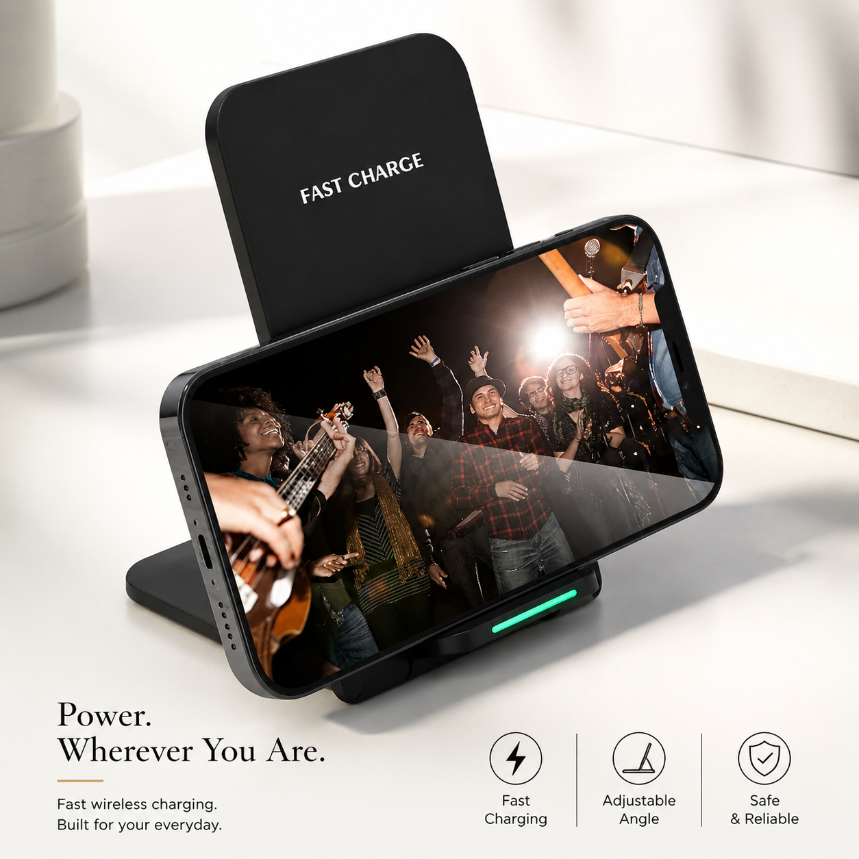 Premium Wireless Charger Fast Wireless Charging Foldable Charging Stand Portable Charging Dock Compatible with iPhone Adjustable Design for Travel