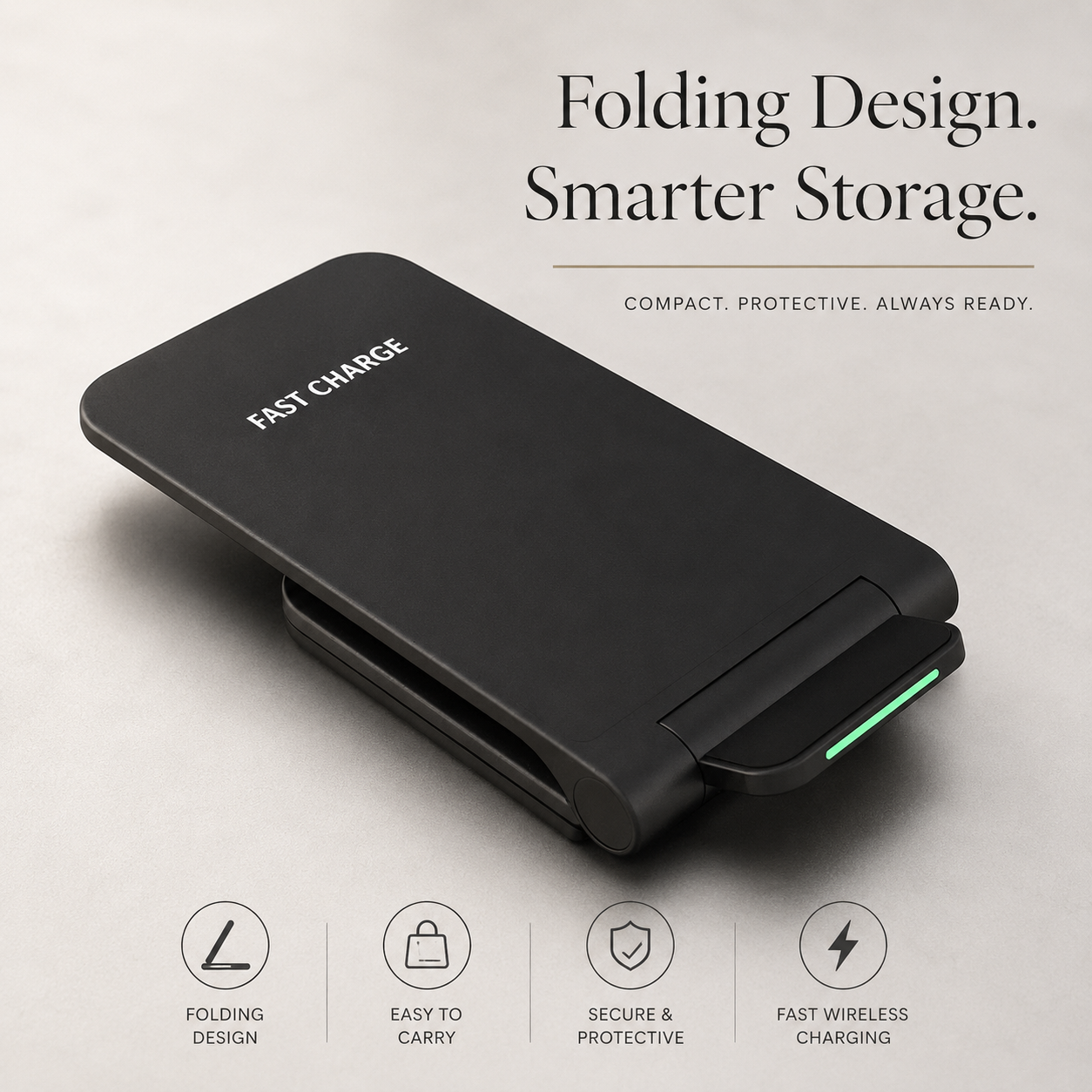 Premium Wireless Charger Fast Wireless Charging Foldable Charging Stand Portable Charging Dock Compatible with iPhone Adjustable Design for Travel