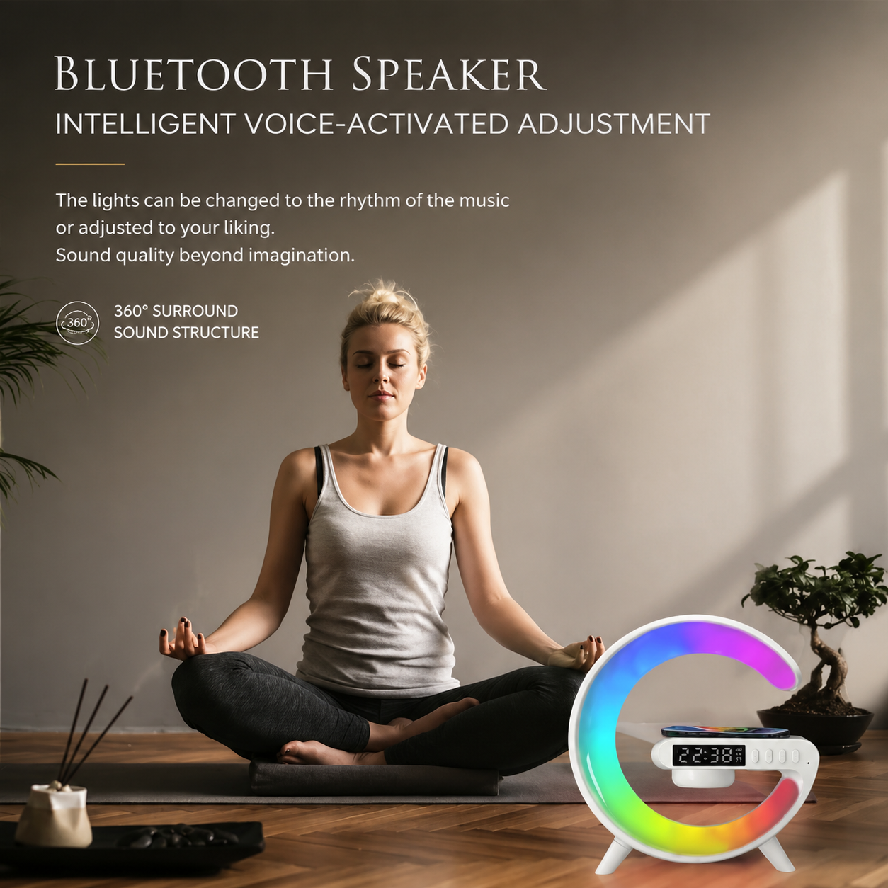 Premium Wireless Charging Station Fast Charger Bluetooth Speaker RGB LED Clock USB-C Charging Dock Multi Device Desktop Stand Organizer Desk Setup Hub
